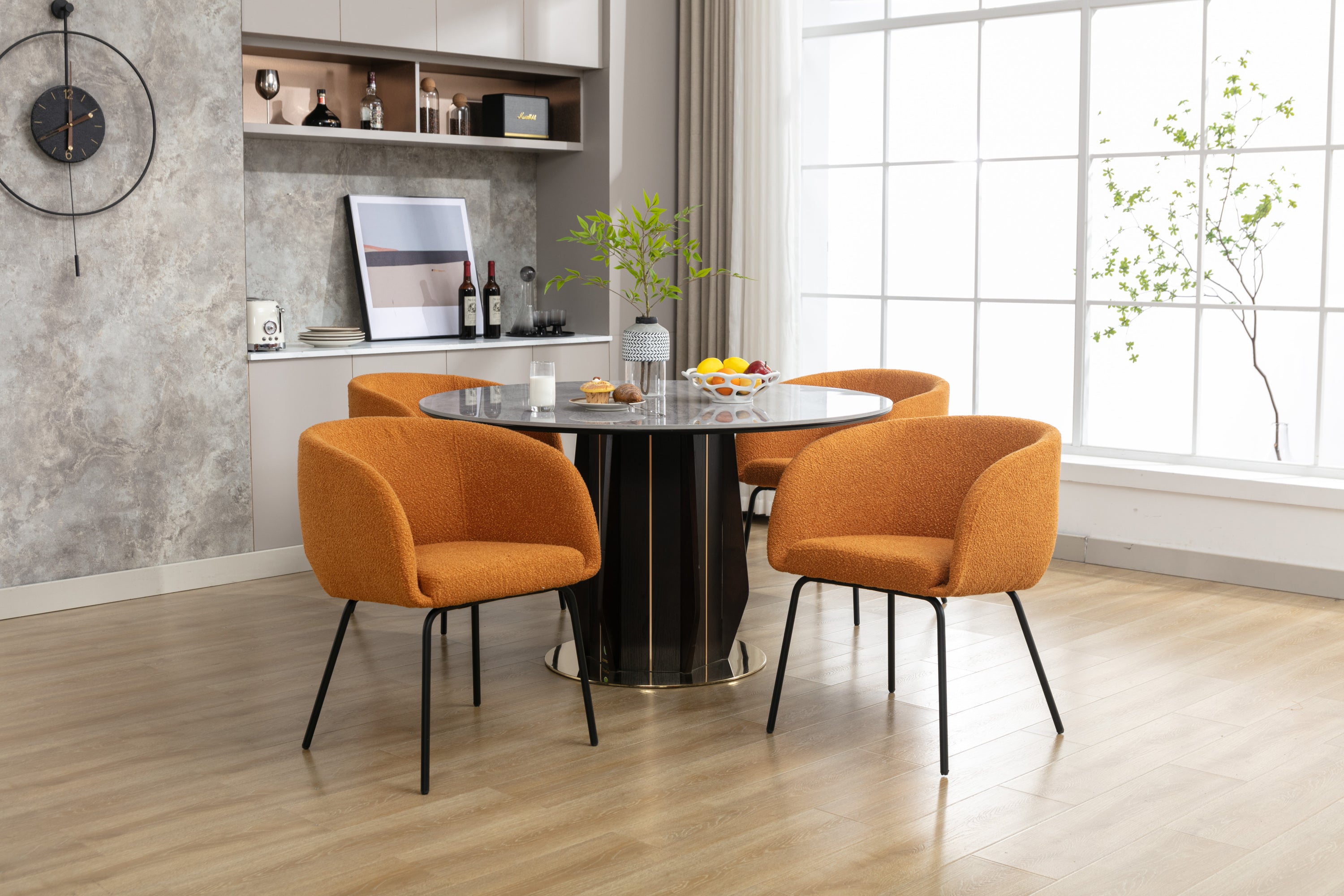 Boucle Fabric Dining Chairs with Black Metal Legs - Set of 2, Modern Ginger Upholstered Side Chairs for Kitchen, Dining Room, and Office