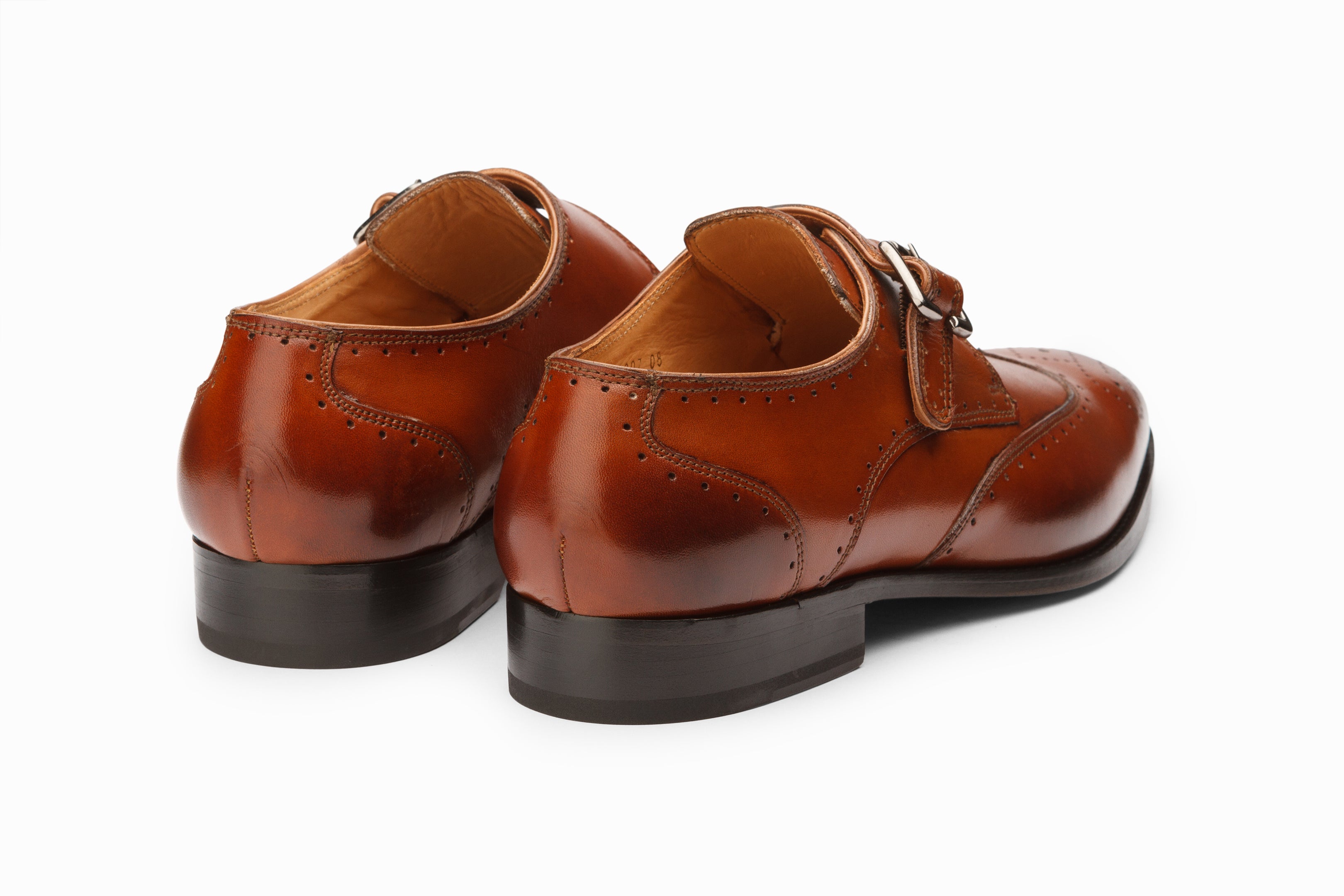 Premium Dark Cognac Brogue Monkstrap Dress Shoes for Men - Classic Formal & Business Attire
