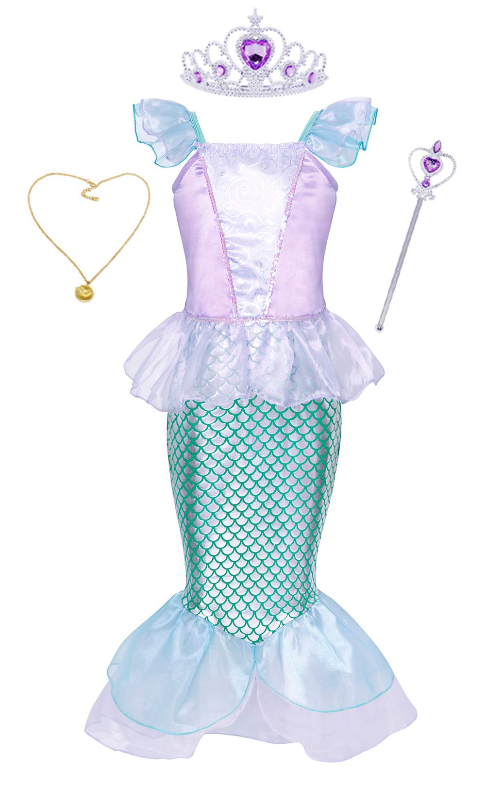 **AmzBarley Little Girls Mermaid Costume Set - Princess Birthday Party Dress, Halloween & Christmas Outfit with Accessories | Perfect for Dress-Up, Themed Parties & Holiday Celebrations**