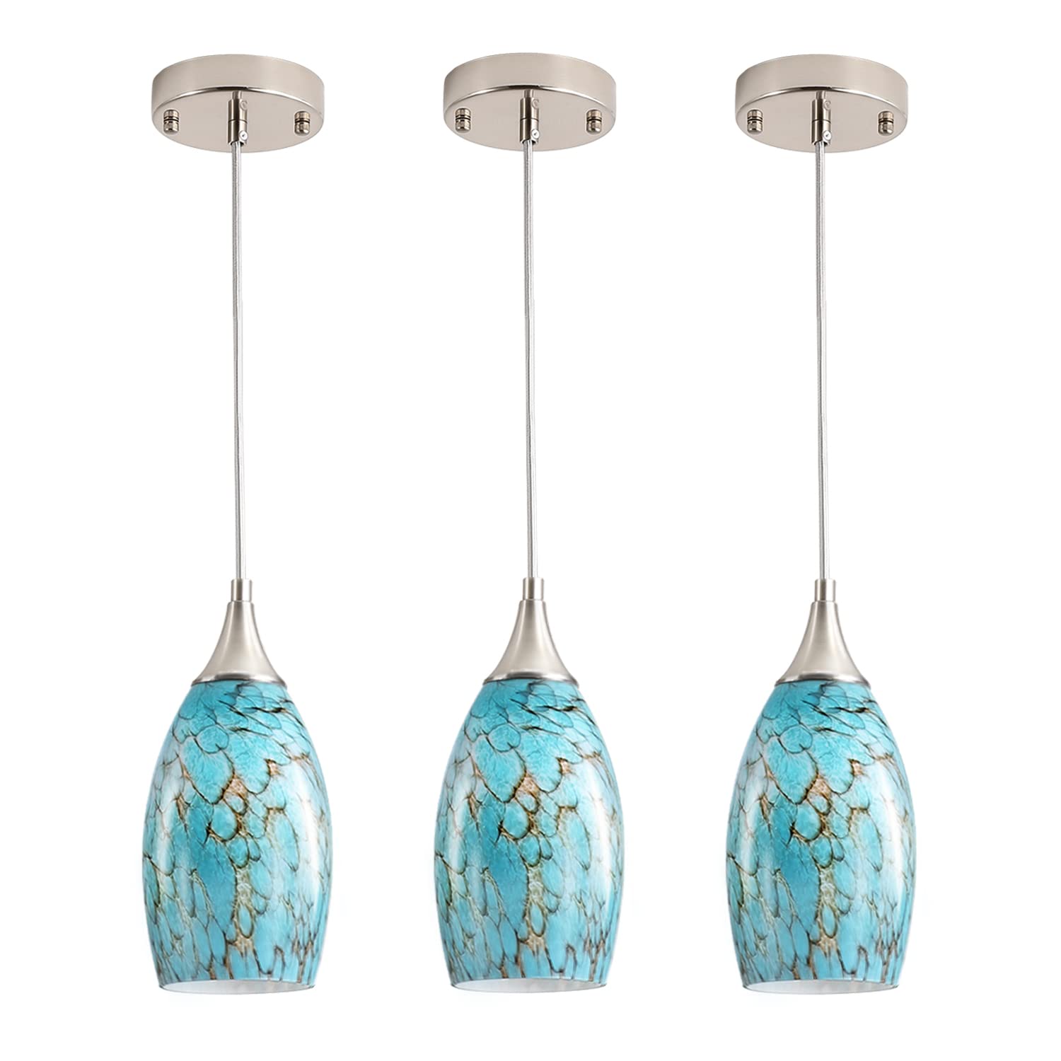 Modern Edison Hanging Light with Handcrafted Art Glass - Adjustable Kitchen Island Pendant Lighting with Nylon Core Ceramic Holder - Perfect for Dining Room, Entryway & Home Decor (Bulb Not Included) | Ideal for Farmhouse, Industrial & Contemporary Interior Design
