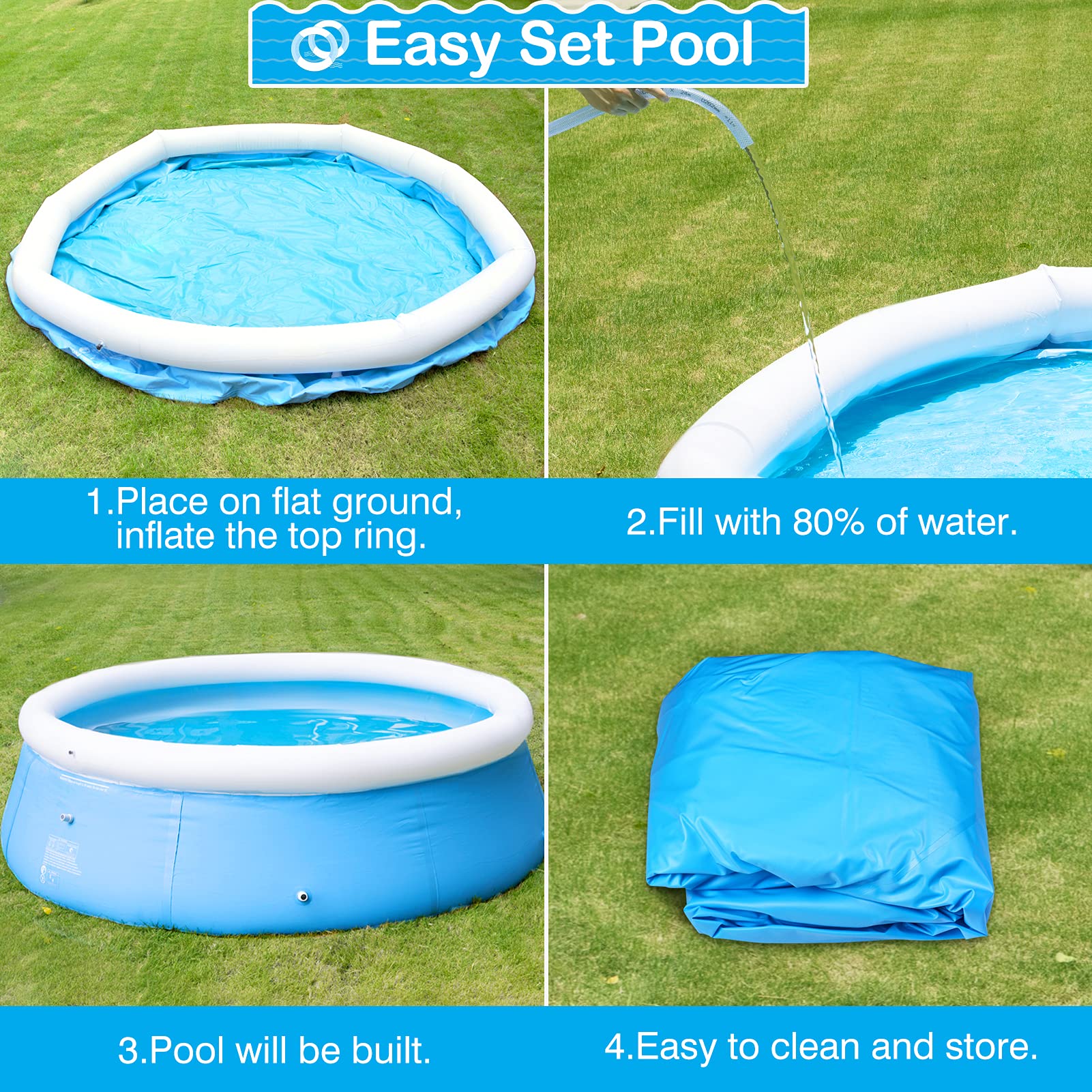 Future Way 12ft x 36in Above Ground Swimming Pool for 6 Adults or 8 Kids - Sturdy & Easy Setup Backyard Pool for Outdoor Summer Fun, Family Gatherings, and Kids' Water Play