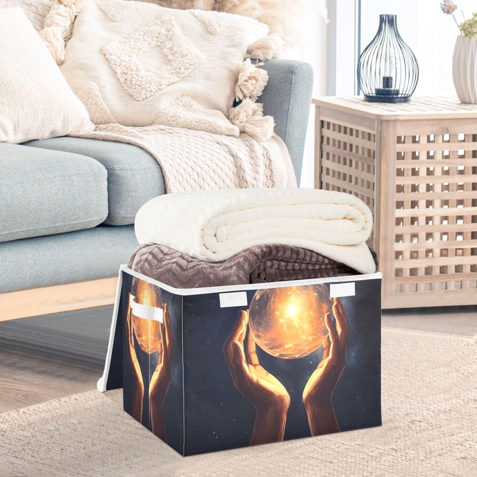 Foldable Fabric Storage Bins with Lids - Collapsible Moon Design Organizer Baskets for Bedroom, Closet & Office - Perfect for Home Organization & Space Saving