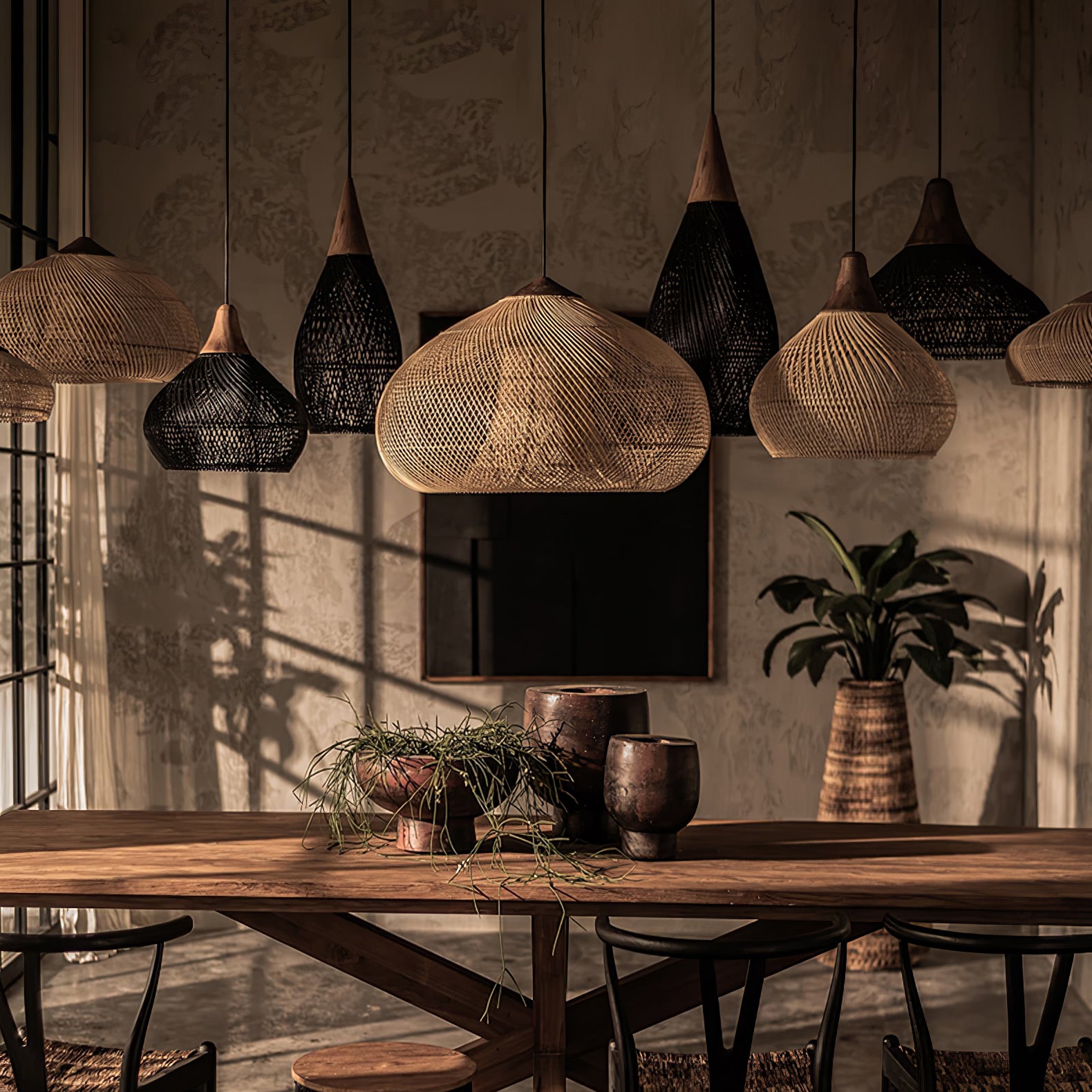 Handwoven Rattan Pendant Light - Natural Boho Ceiling Lamp for Living Room, Bedroom, or Patio Decor