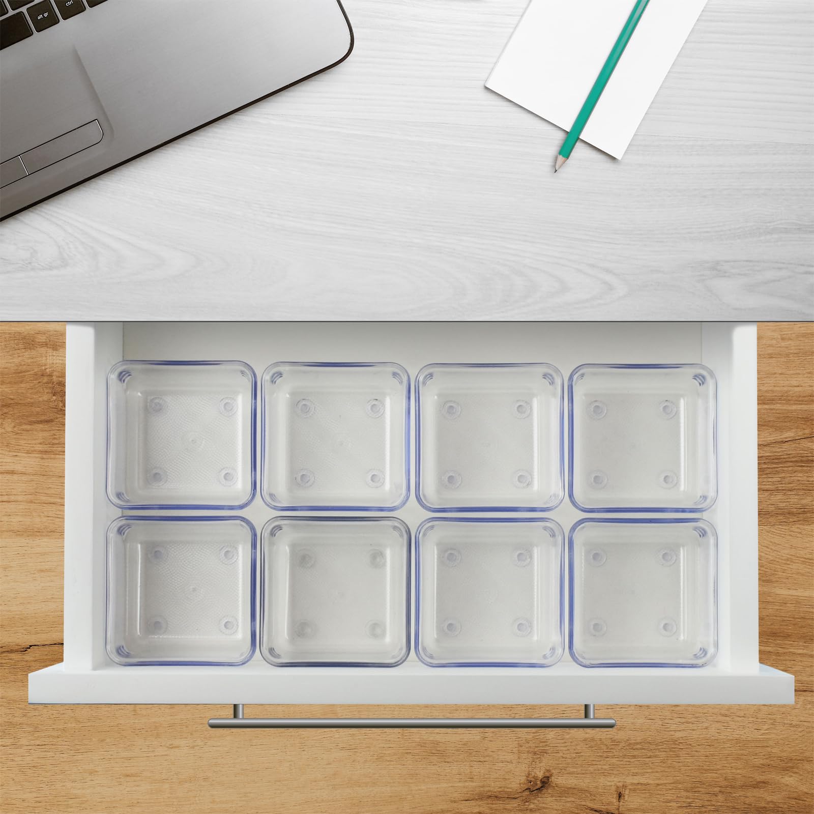 Acrimet Modular Drawer Organizer Set - 8-Piece Clear Crystal Plastic Storage Bins & Box Trays for Office, Home, Kitchen, Makeup & Junk Drawers | Perfect for Desk Organization, Bathroom Storage & Clutter Control