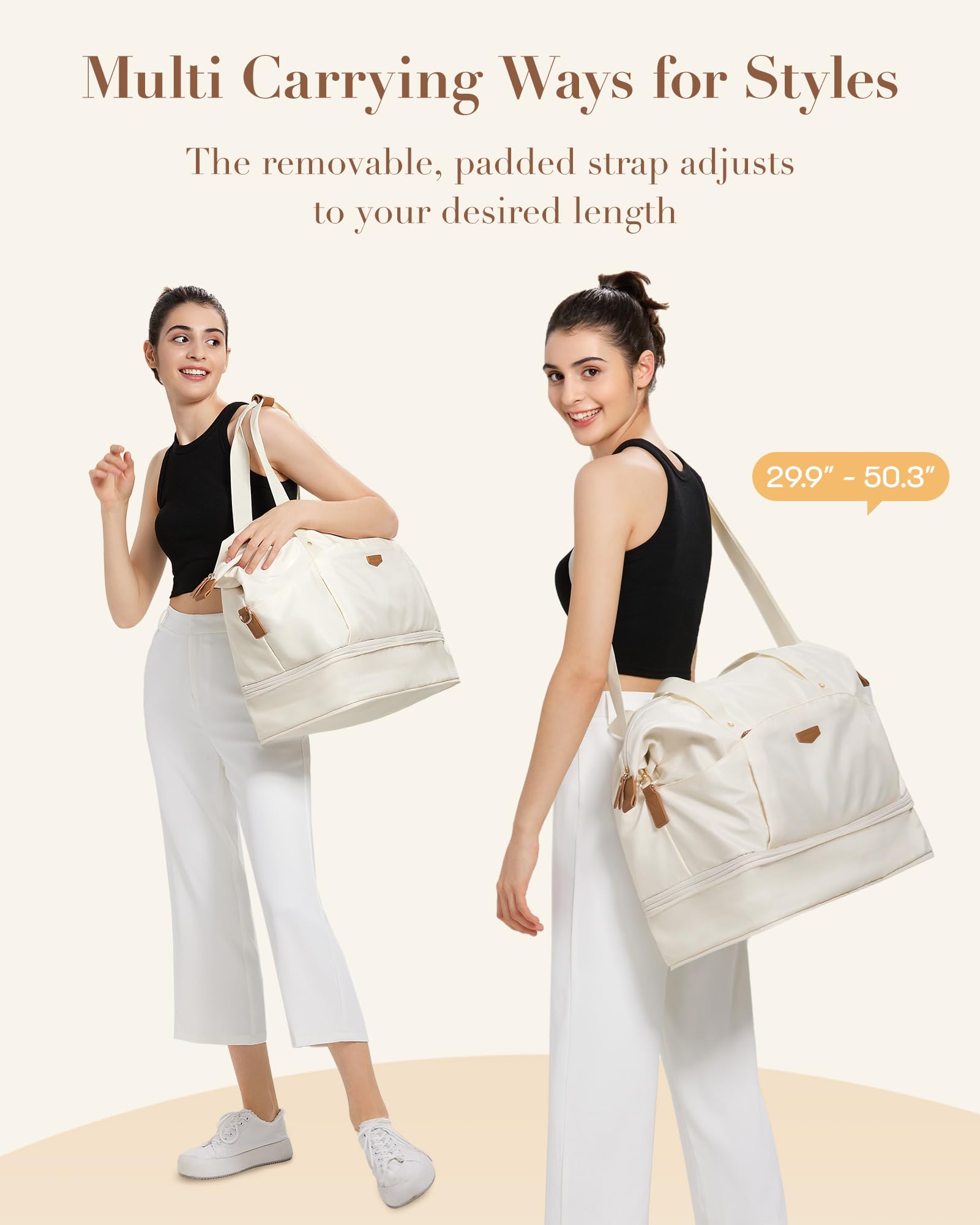 Missnine Women's Expandable Weekender Travel Bag - 50L Carry-On Duffel with Shoe Compartment for Overnight Trips, Gym & Weekend Getaways | Perfect for Air Travel, Workouts & Vacation Essentials