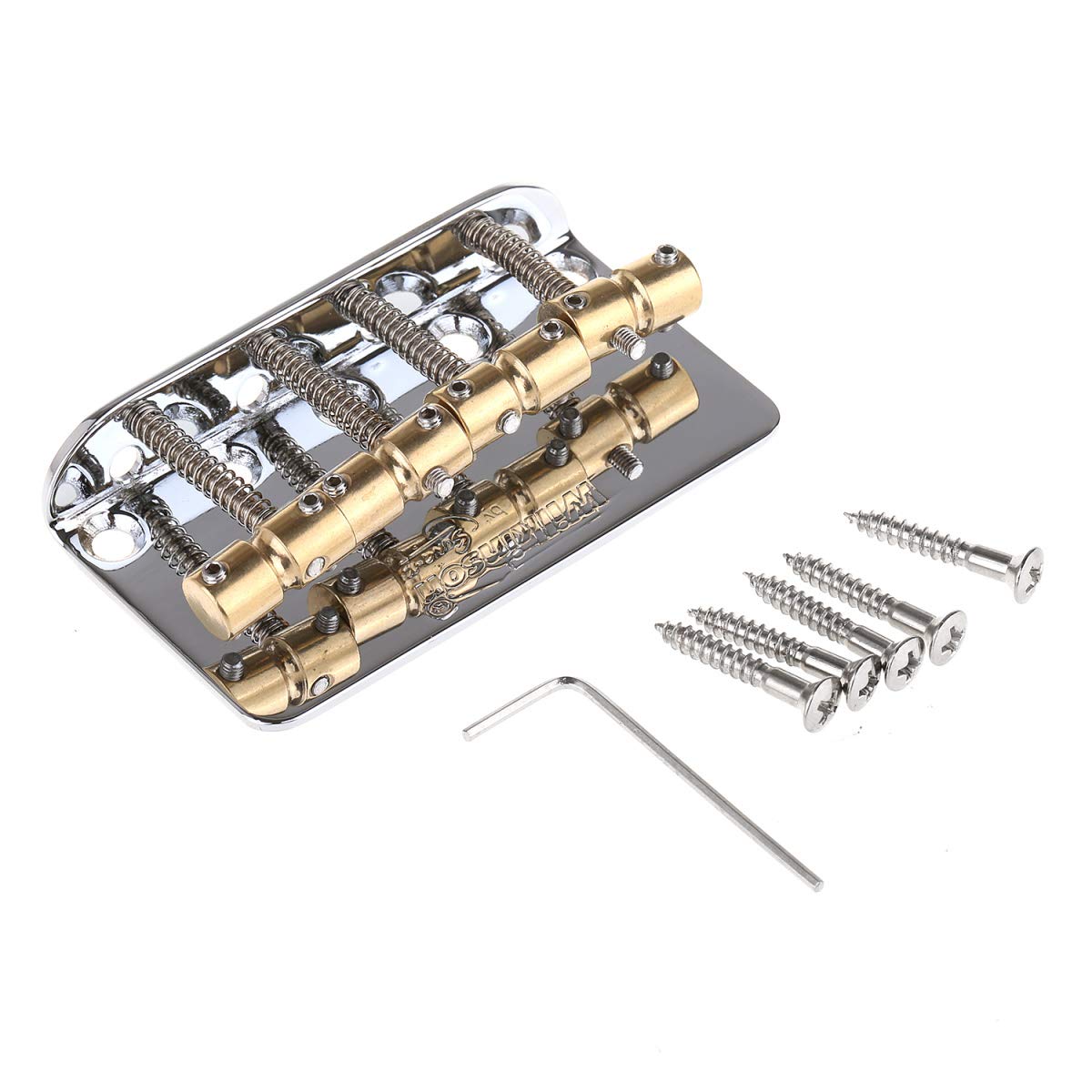 WBBC Bass Bridge Brass Saddles for 4-String Precision Bass & Jazz Bass - Chrome Plated Replacement Parts for Enhanced Tone & Sustain | Perfect for Live Performances & Studio Recording