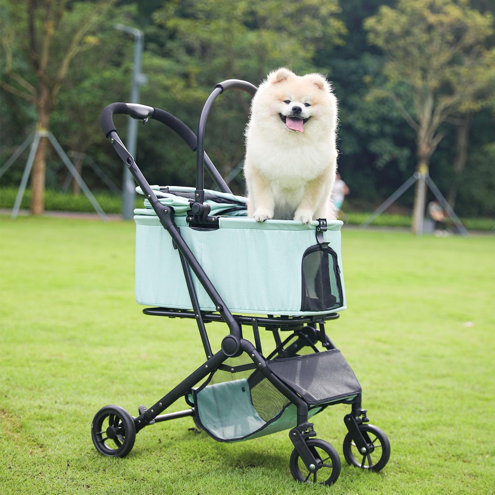 **Wedyvko 3-in-1 Pet Stroller for Medium Dogs & Cats - Upgraded Shock-Absorbing Frame, Zipperless Entry, Storage Basket & Pouch - Includes Dog Poop Bags & Dispenser (Teal Blue) - Perfect for Walks, Travel & Vet Visits**