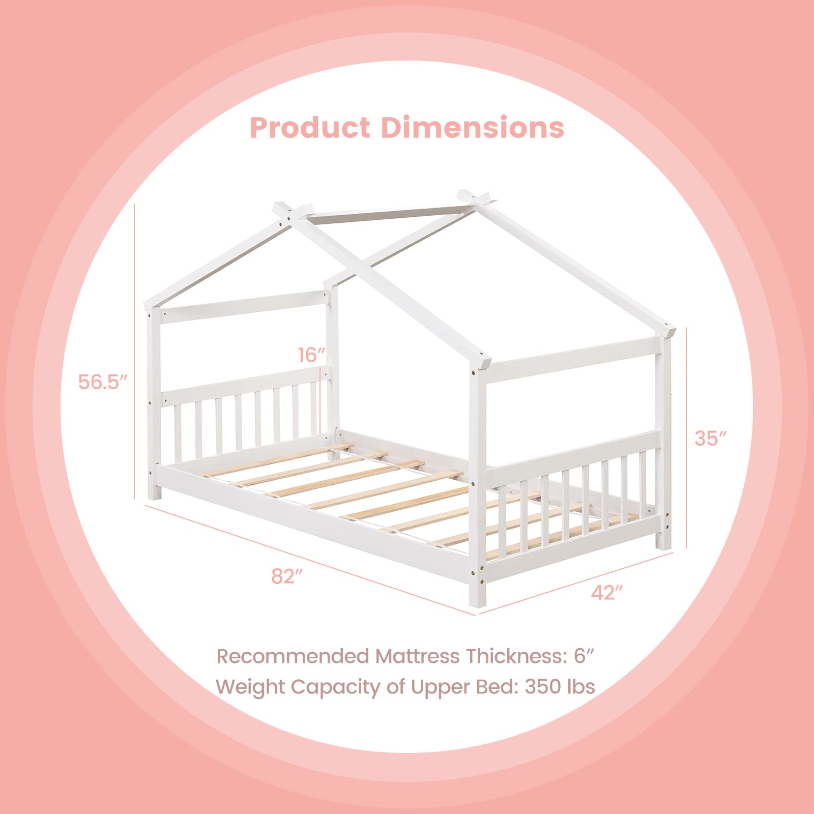 **Giantex Solid Wood Twin House Bed with Roof - Low Floor Kids Bed Frame for Toddlers, Teens, Boys & Girls - No Box Spring Needed - White - Perfect for Nursery, Playroom & Cozy Bedroom Decor**