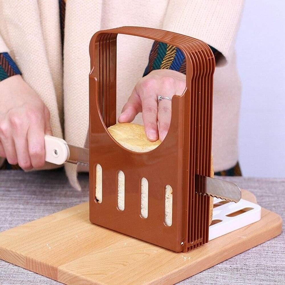 Foldable Plastic Bread Slicer Guide - Toast & Loaf Cutter Rack with Perfect Slices - Kitchen Accessories for Sandwiches, Breakfast & Meal Prep