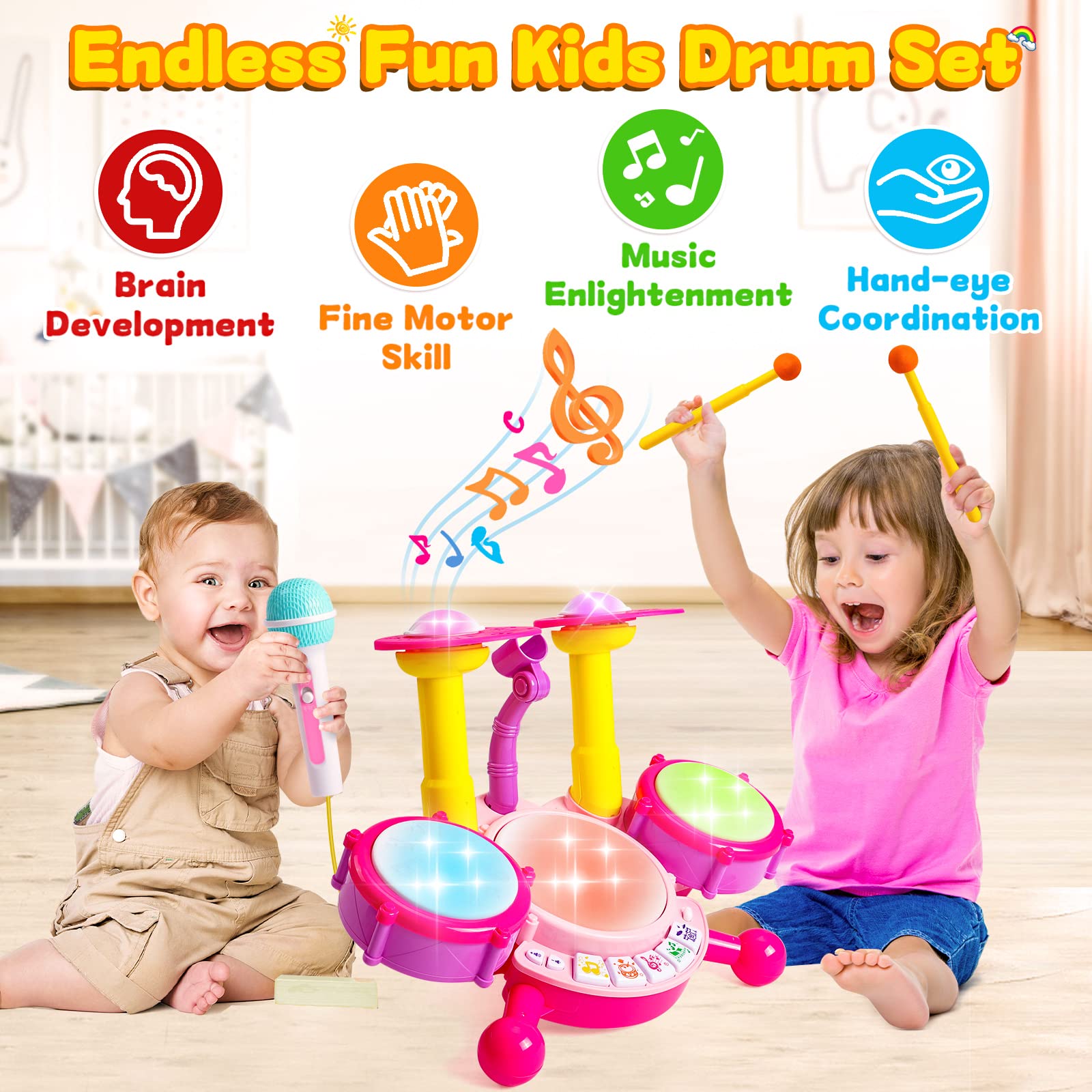 **Best Toddler Drum Set for Kids 1-3 Years - Musical Toys for Baby Girls & Boys - Educational Microphone & Instrument Set - Perfect Gift for 1-2 Year Olds (6-12-18 Months) - Great for Birthday, Christmas & Playtime Fun**