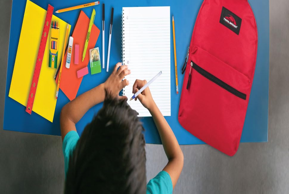Trail Maker Kids Backpack with 20-Piece School Supplies Set - 17 Inch Durable Backpack for Boys & Girls (Red) - Perfect for School, Travel & Outdoor Adventures
