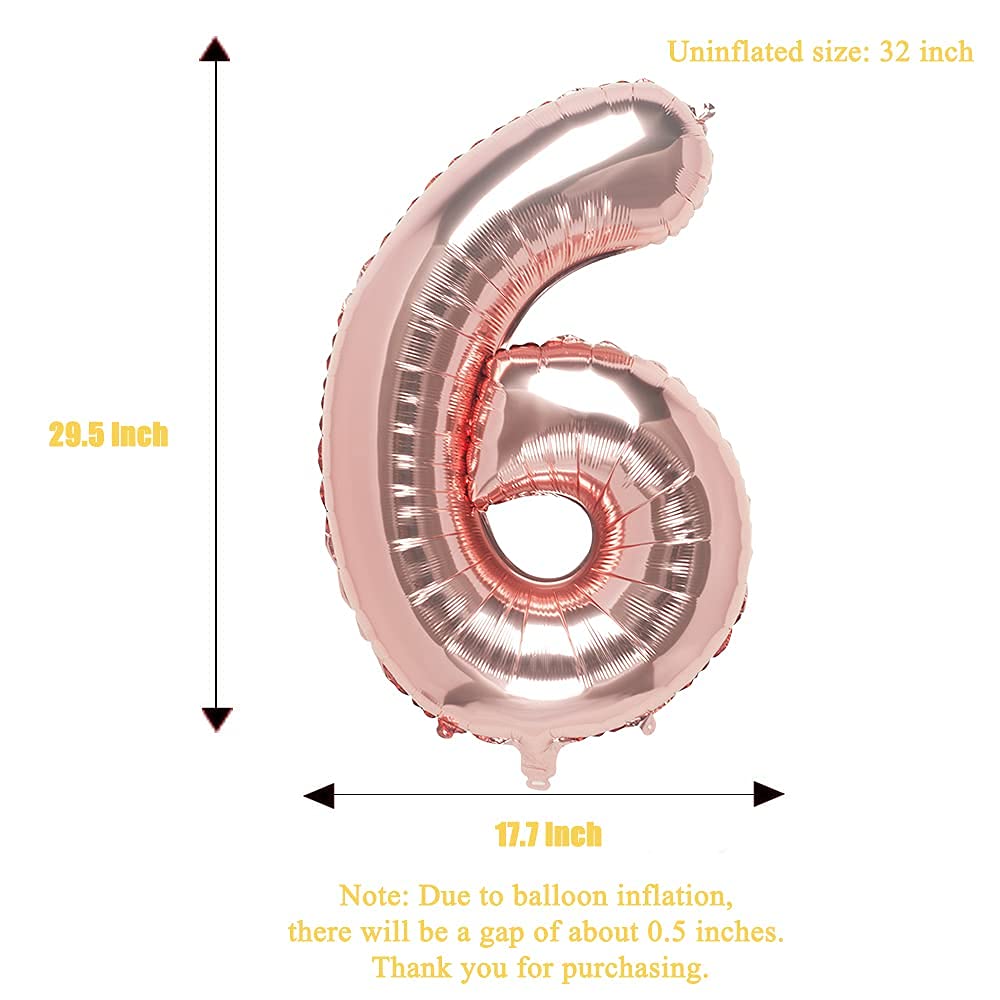 32 Inch Rose Gold Number 6 Foil Balloon - Large Metallic Birthday Party Decorations for Anniversary, Graduation, Baby Shower & Wedding Celebrations - Perfect for Photo Backdrops & Event Styling