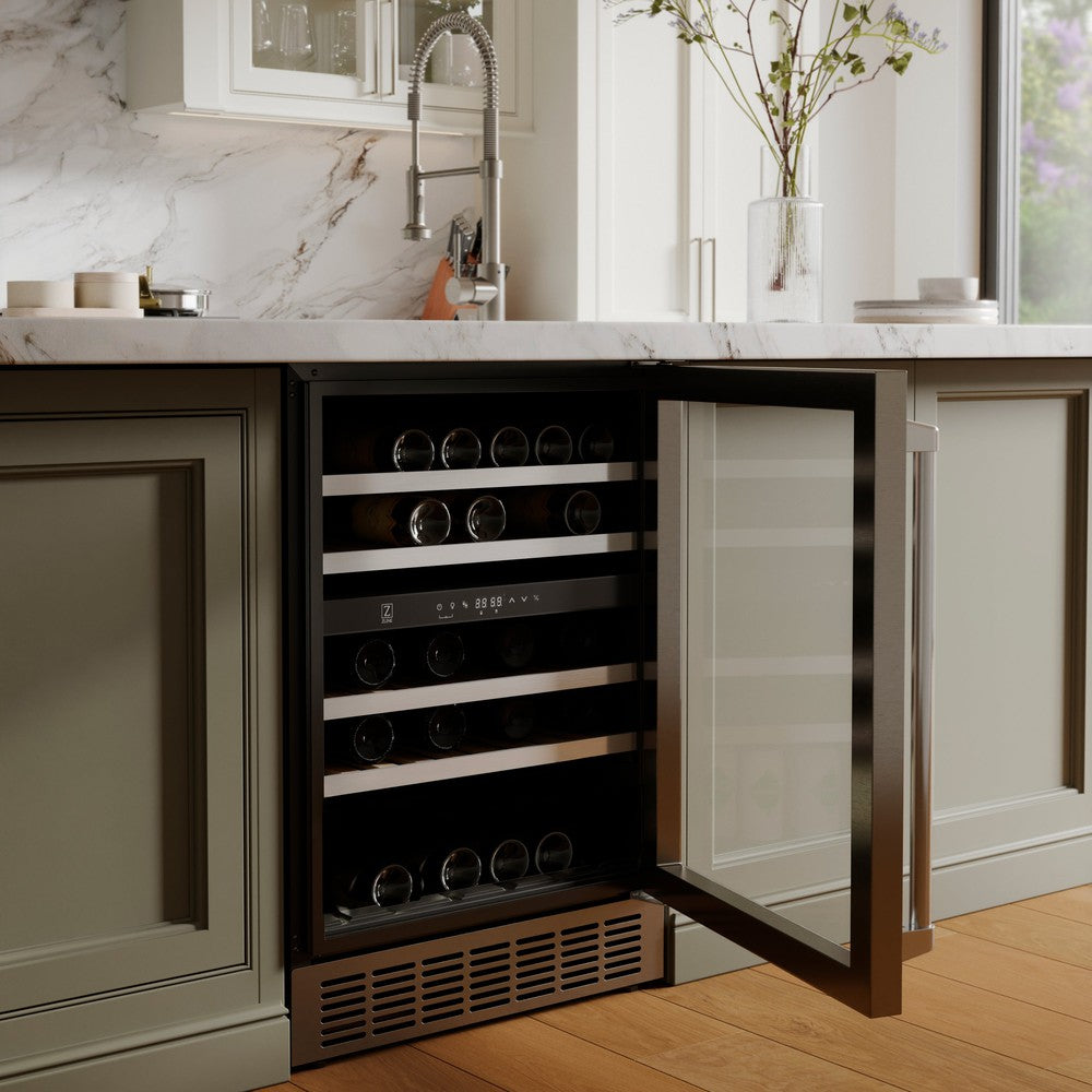 ZLINE 24 Inch Stainless Steel Dual Zone Wine Cooler - 44 Bottle Capacity for Home Bar, Kitchen & Dining Room | RWV UD 24 Model | Perfect for Wine Enthusiasts & Entertaining Guests