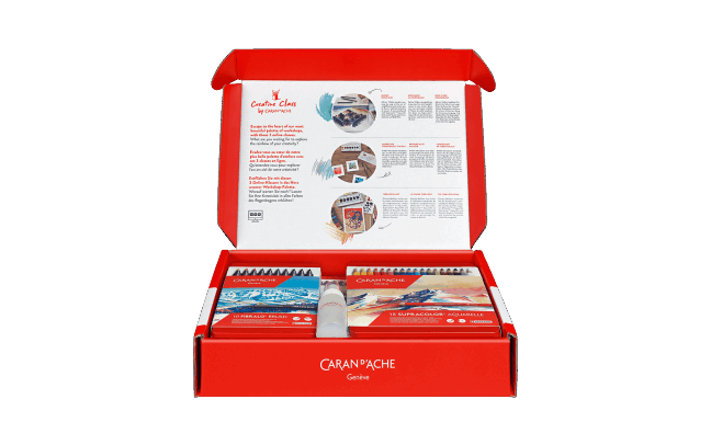Caran d'Ache Creative Art Box Set with 12 Premium Drawing Tools - Perfect for Artists, Beginners & Sketching Enthusiasts | Includes Online Art Classes for Watercolor, Sketching & Calligraphy | Ideal for Home Studio, Classroom & Gift Giving