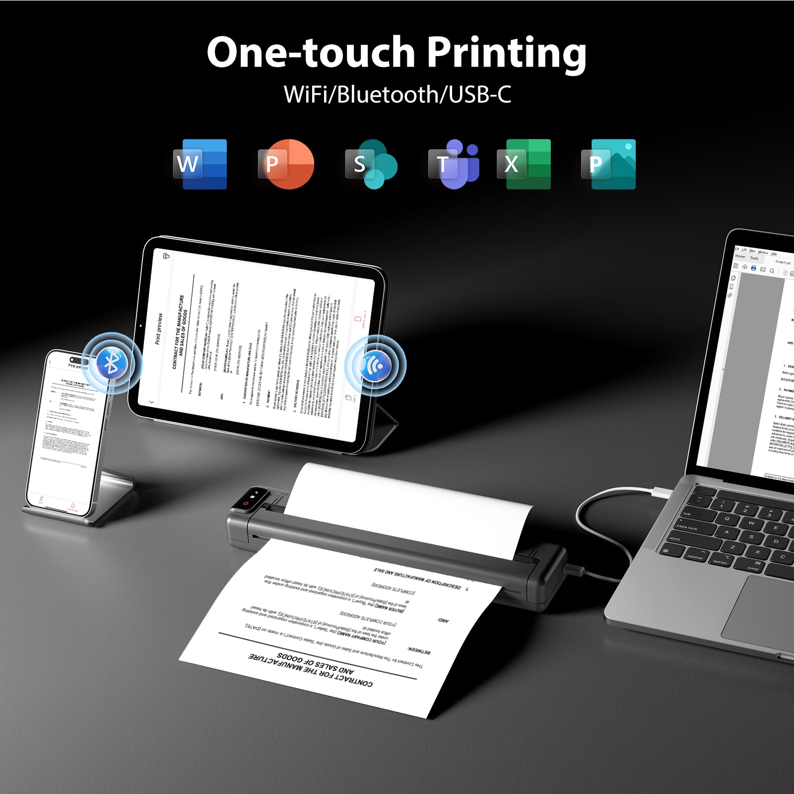 Phomemo Q302 Ultra-Light Wireless Portable Thermal Printer - Inkless Printing for US Letter/A4/A5/B5 Paper - WiFi & Bluetooth Compatible with Android, iOS, Laptop - Perfect for Home Office, Travel, Receipts & Label Printing