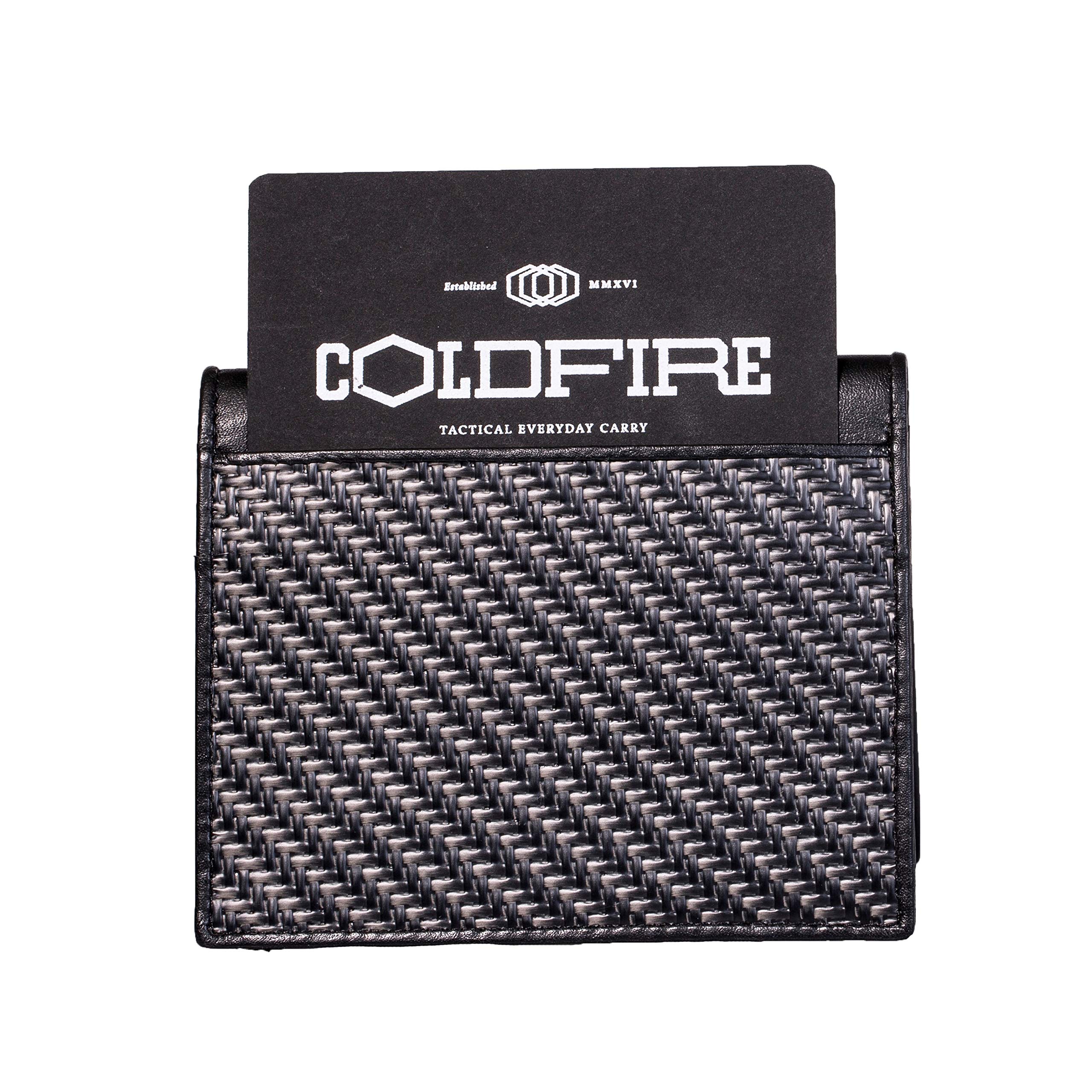 COLDFIRE Tactical Carbon Fiber Wallet - Handmade Slim RFID Blocking Bifold Wallet for Men - Genuine K-Leather Front Pocket Credit Card Holder - Made in Europe - Perfect for Everyday Carry (EDC), Travel & Minimalist Lifestyle