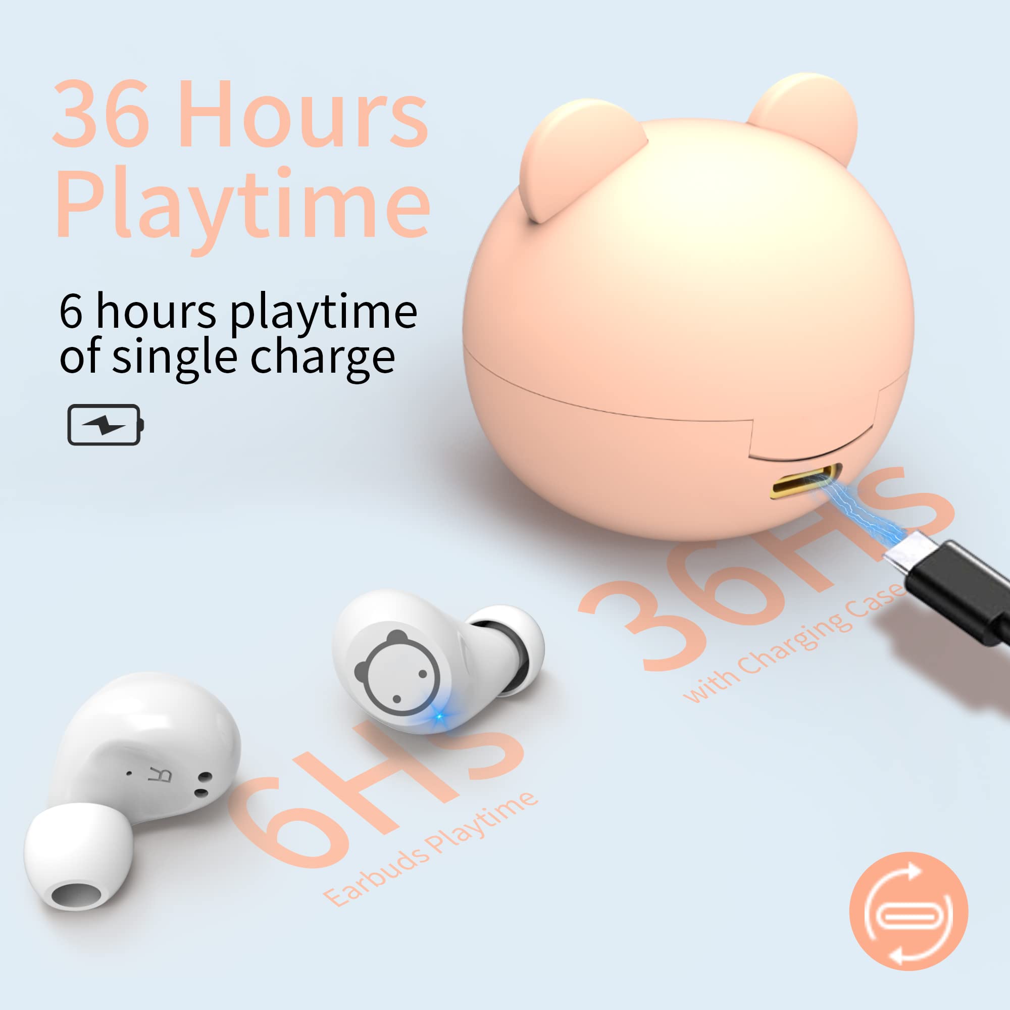 Pink Wireless Bluetooth Earbuds for Girls - 5.3 Bluetooth with Built-in Mic, 36H Playtime, IPX5 Waterproof, Noise Cancelling, LED Display, USB-C Charging - Perfect for Workouts, Sports, Running & Gym