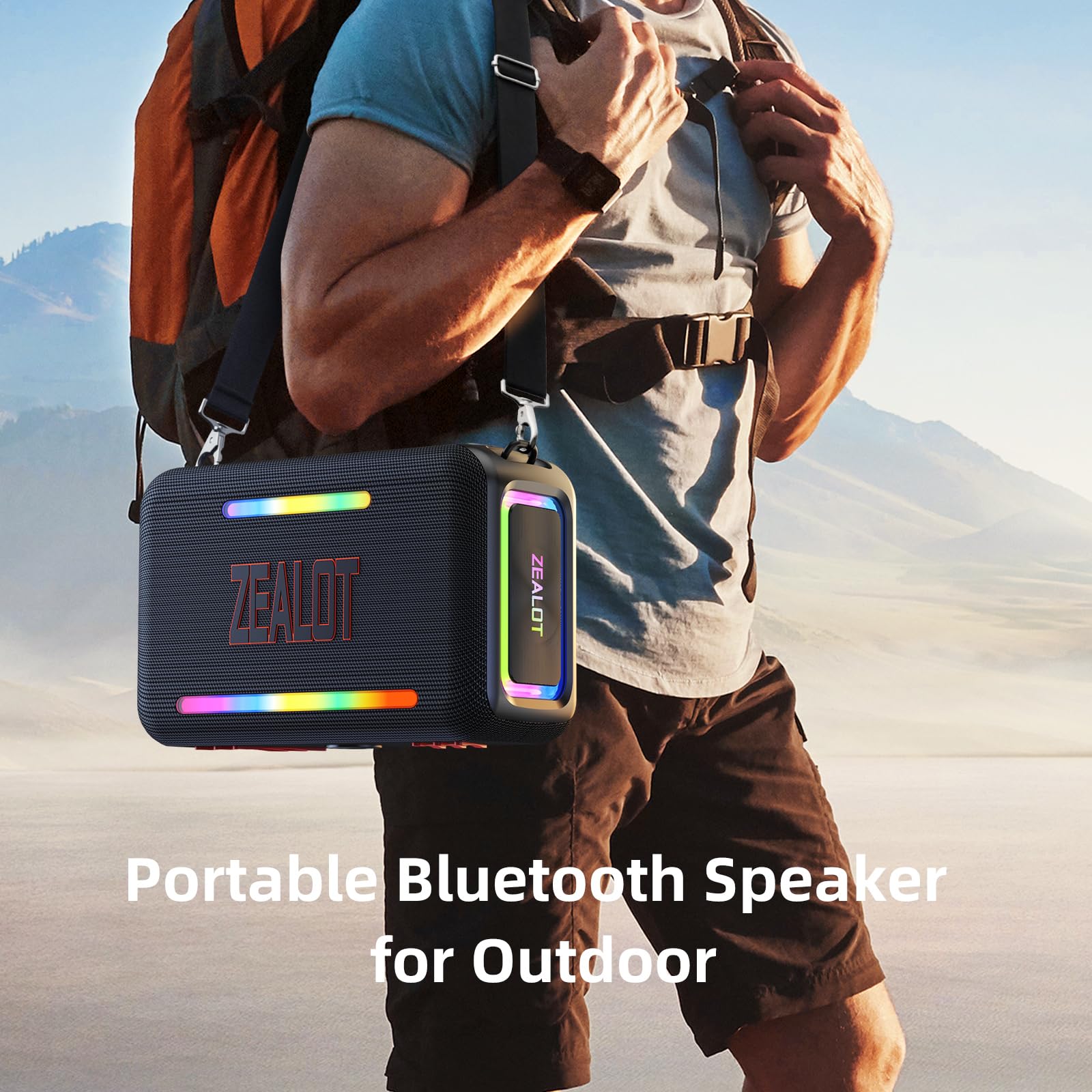 ZEALOT 120W Powerful Bluetooth Speaker - IPX6 Waterproof Wireless Speaker with LED Lights, 40H Playtime & Custom EQ | Portable Outdoor Party Speaker with Deep Bass for Beach, Camping, Poolside & Home Entertainment