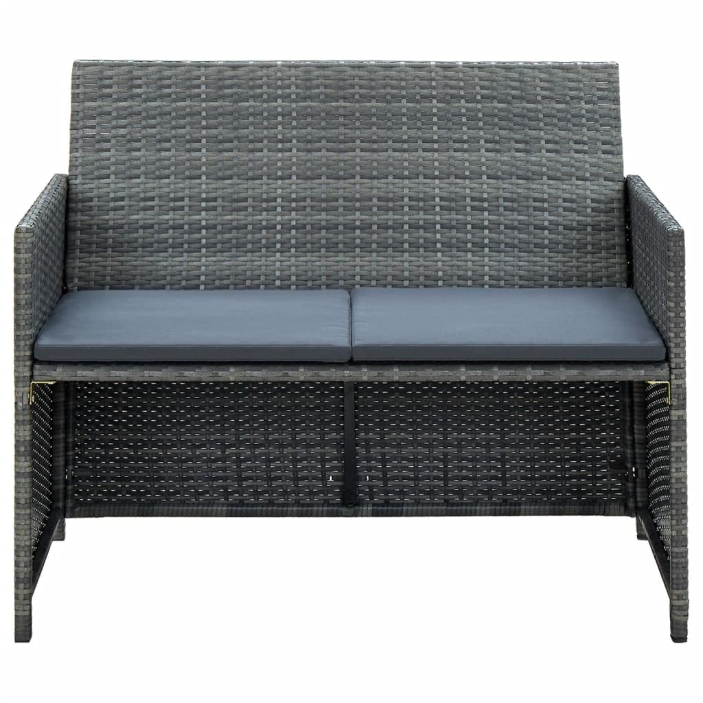 2-Seater Patio Sofa with Cushions - Gray Poly Rattan Outdoor Furniture for Garden, Balcony & Backyard Relaxation