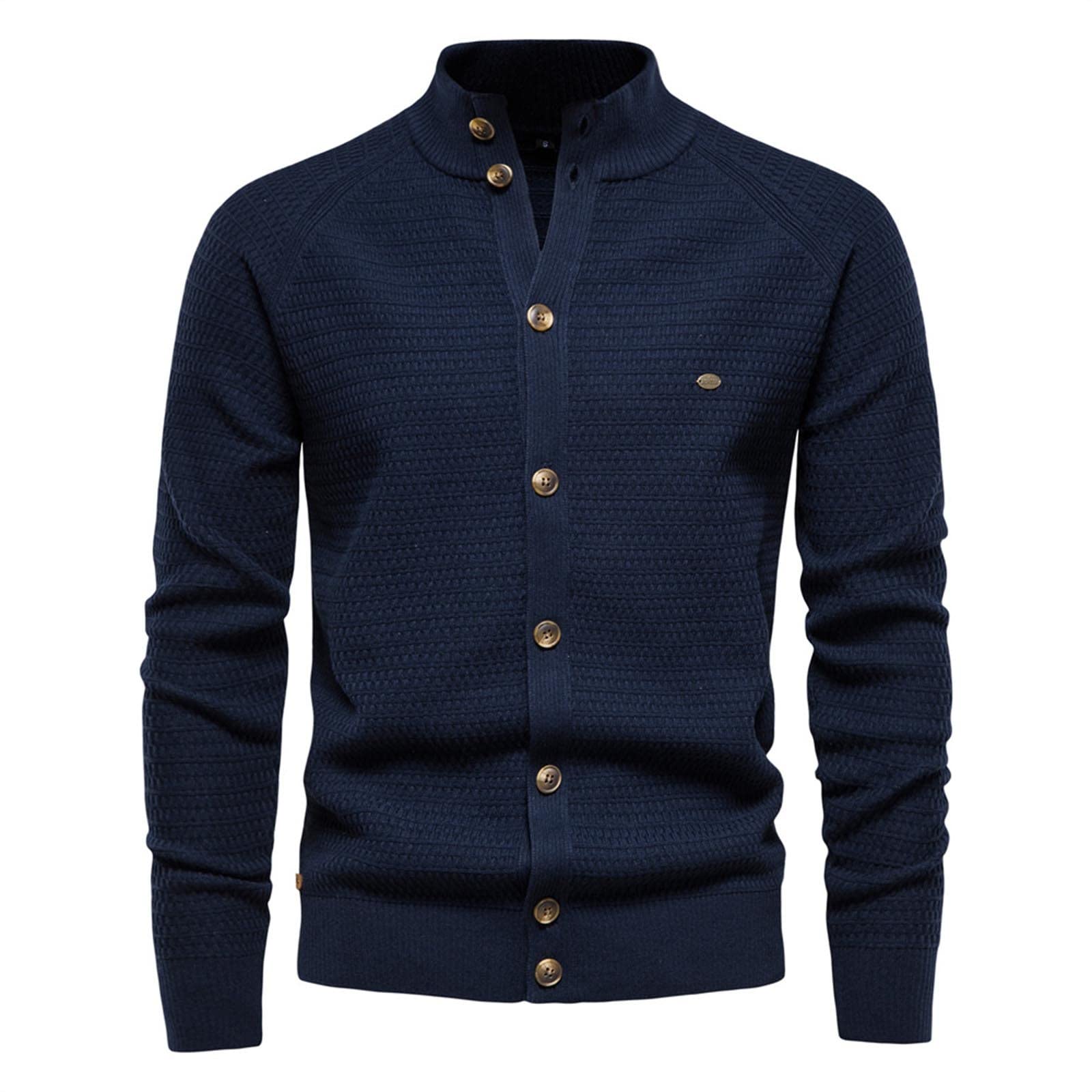 Men's Business Casual Stand Collar Warm Cardigan Sweater - Slim Fit Knit Pullover for Office & Work - Winter Layering & Smart Casual Outfits