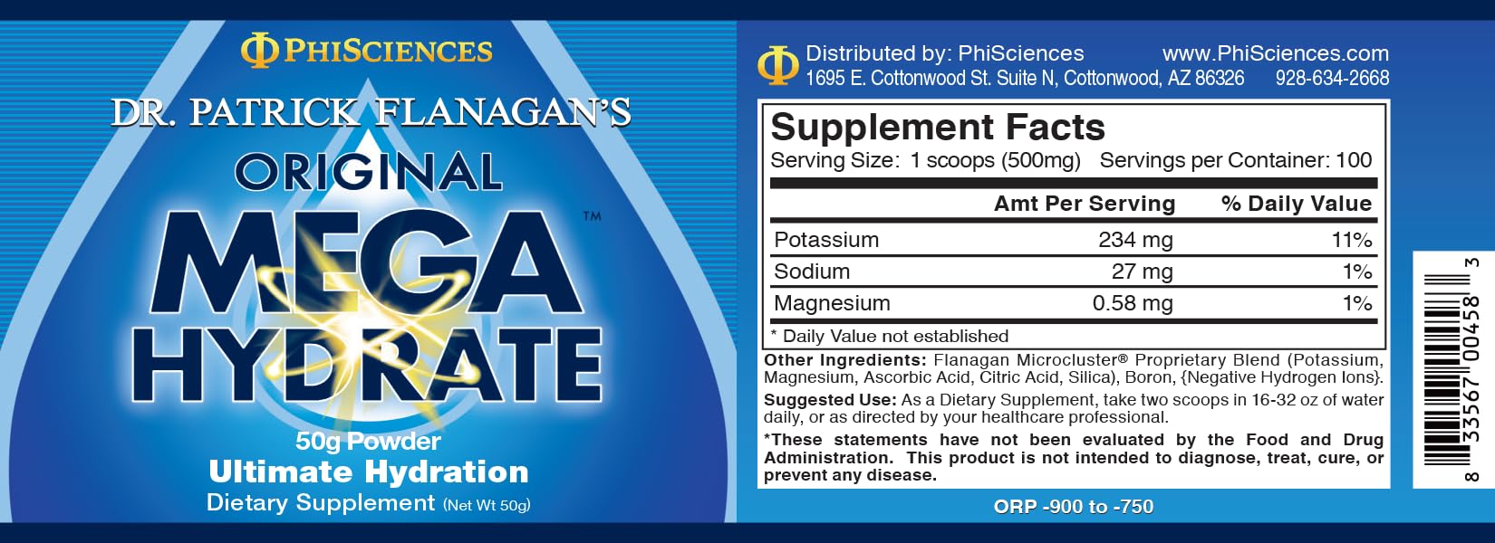 Patrick Flanagan's Mega Hydrate Powder - 50g Hydration Supplement for Energy & Detox | Supports Skin Health & Cellular Hydration | Perfect for Athletes, Travelers & Daily Wellness
