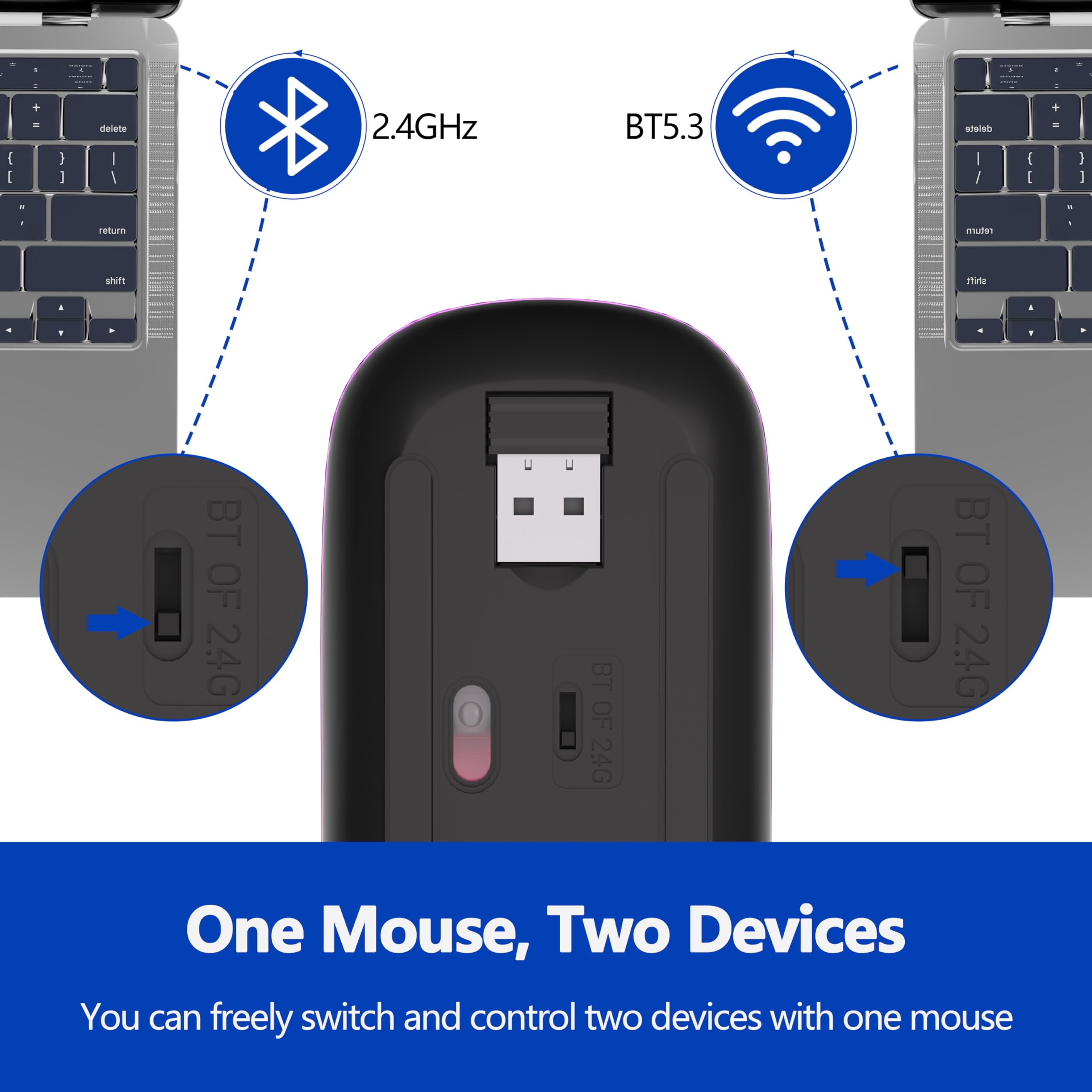 Wireless Rechargeable Gaming Mouse - 7-Color RGB Backlit, 2.4GHz USB for PC/Laptop/iPad - Perfect for Work & Gaming