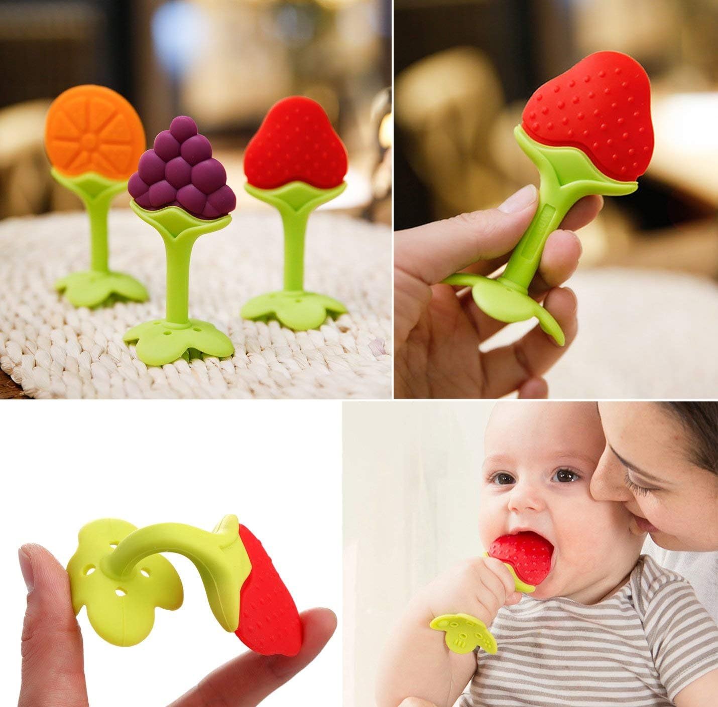 Organic Baby Teething Toys for Newborns 0-12 Months - BPA Free Safe Silicone Fruit Teethers for Infants (Pack of 2) | Soothing Gum Relief & Early Learning Development for Boys Girls | Perfect for Home, Travel & Daycare Use