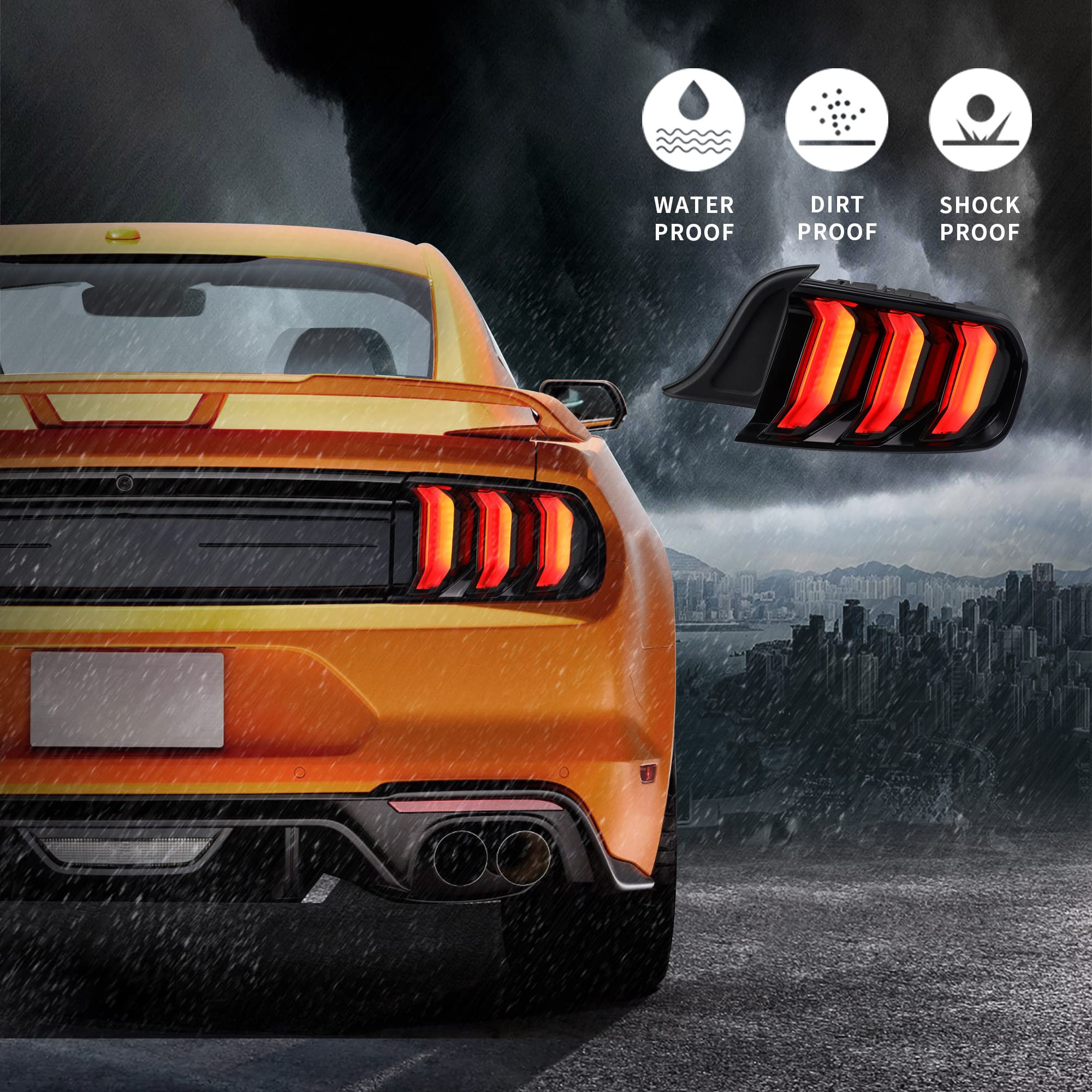VLAND Full LED Tail Lights Assembly for 2015-2020 Ford Mustang - Smoked Lens Sequential Turn Signal Taillight Kit (Driver & Passenger Side) | Enhanced Night Visibility & Modern Style Upgrade