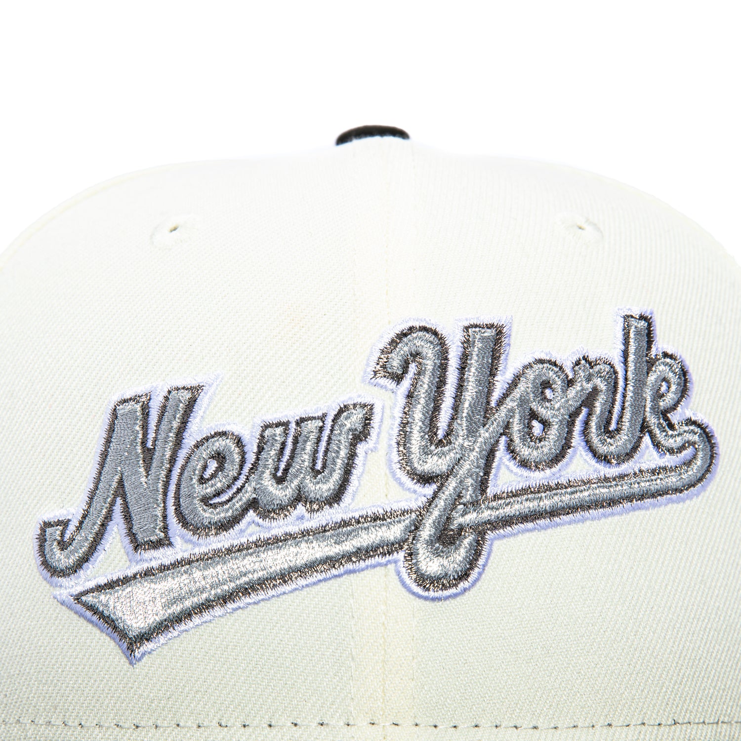 New Era 59Fifty New York Mets 50th Anniversary Patch Script Hat - White, Black & Metallic Silver | MLB Baseball Cap for Fans & Collectors | Perfect for Games, Tailgating & Everyday Wear