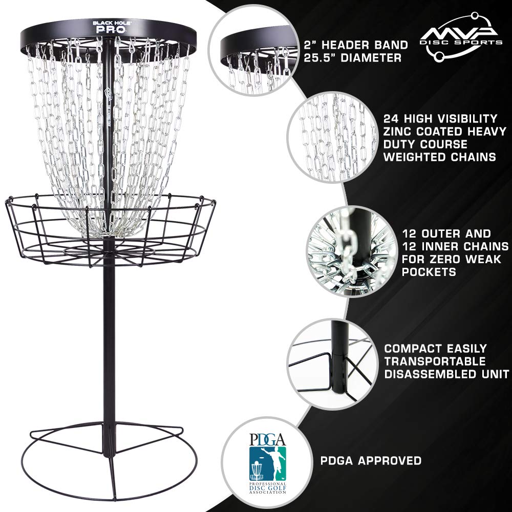 MVP Disc Sports Black Hole Pro 24-Chain Portable Disc Golf Basket Target - Practice & Tournament Disc Golf Equipment for Backyard, Park & Professional Play