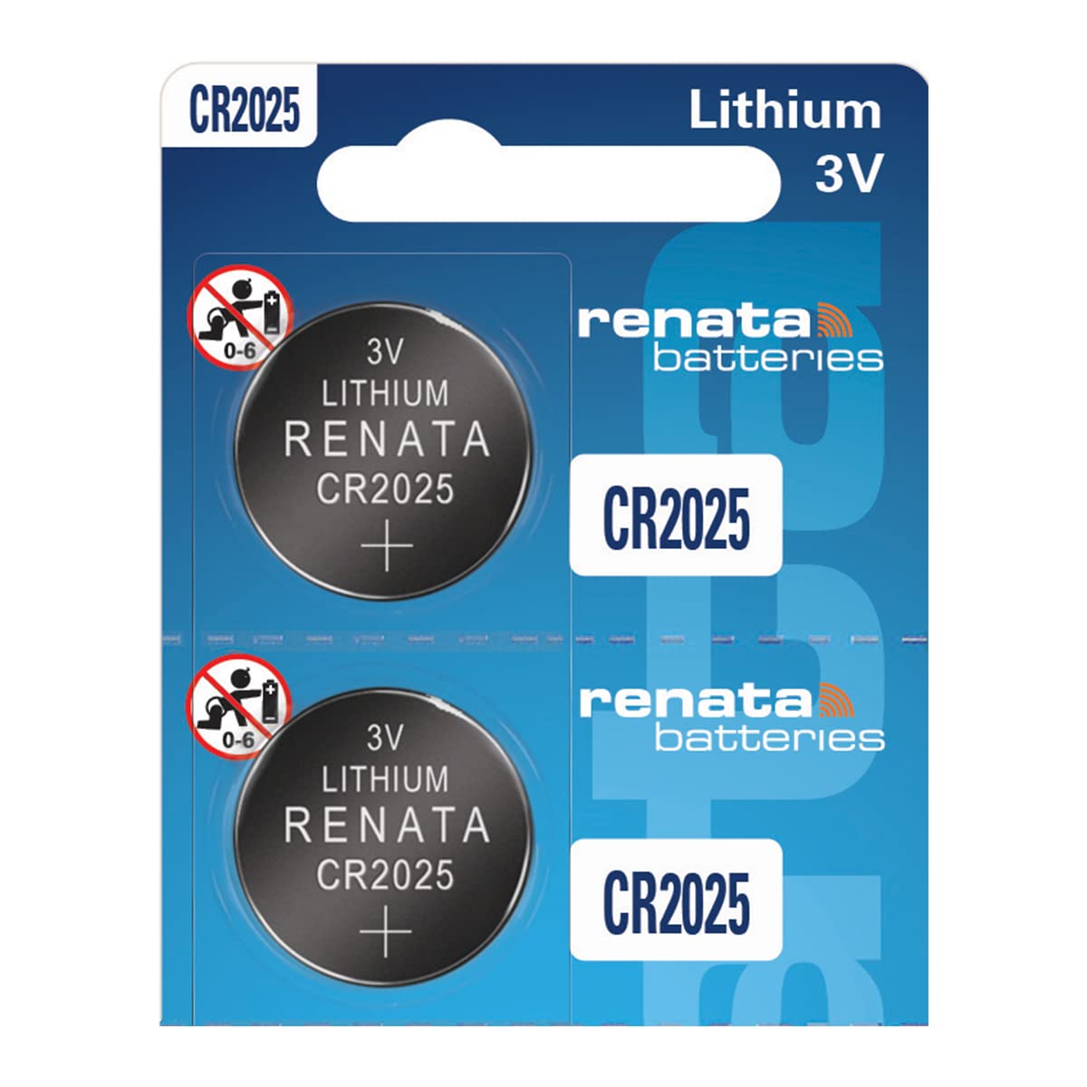 Renata CR2025 3V Lithium Coin Cell Batteries - 2 Pack for Watches, Calculators, Key Fobs & Medical Devices