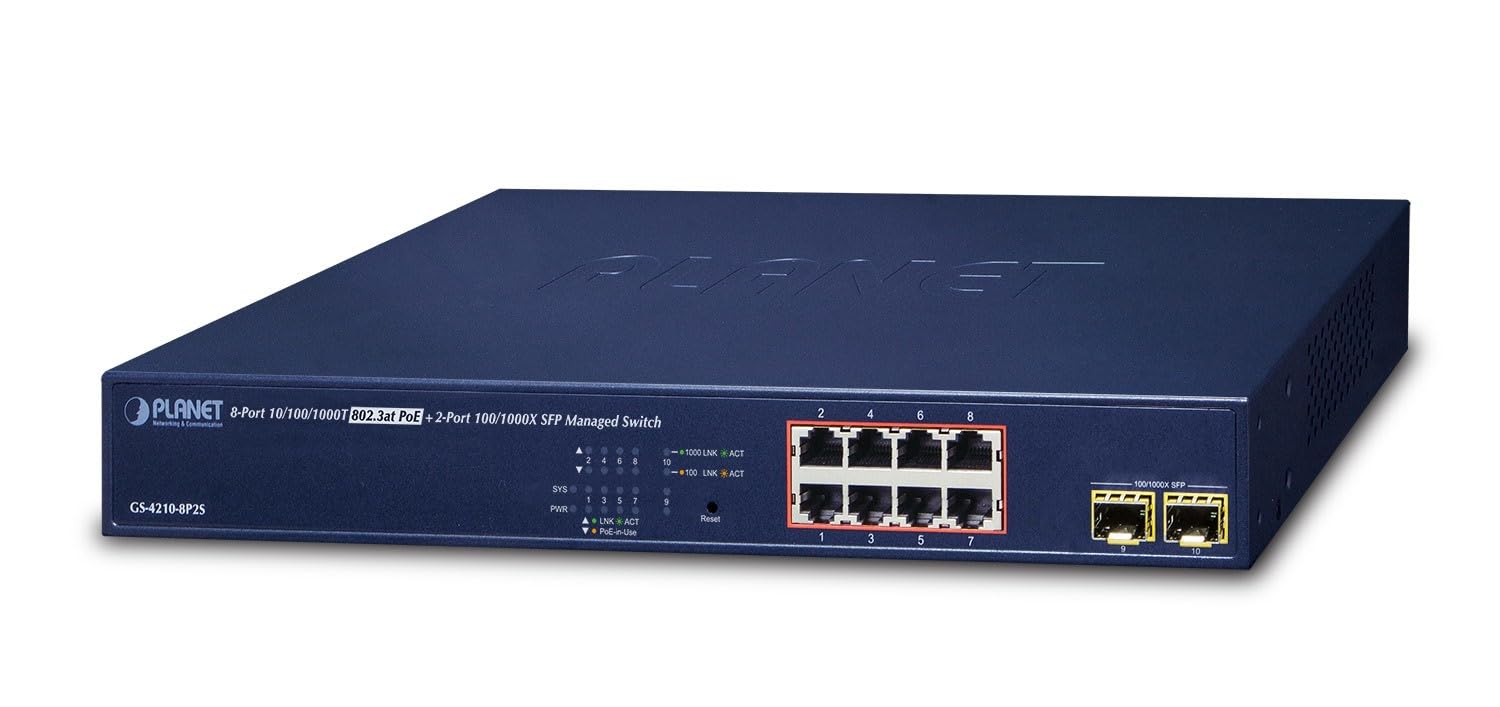 GS-4210-8P2S 8-Port Gigabit PoE+ Managed Switch with 2 SFP Ports | 802.3at Compliant | Ideal for Office Networks, Security Camera Systems & Small Business IT Infrastructure