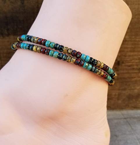 Handmade Beaded Leather Wrap Anklet for Women - 9 Inch Adjustable Bohemian Ankle Bracelet - Perfect for Beach, Festival, and Summer Outfits