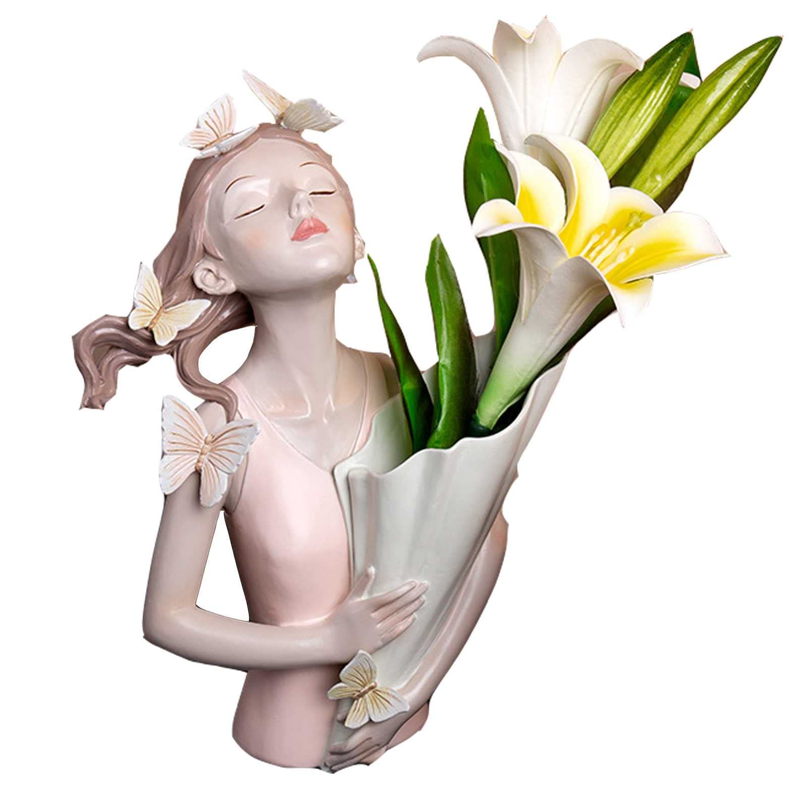 TTdamai Resin Flower Vase with Girl Figurine - Modern Decorative Planter for Plants & Floral Arrangements - Elegant Home Decor, Holiday Table Centerpiece for Living Room, Wedding, Office Desk Decor