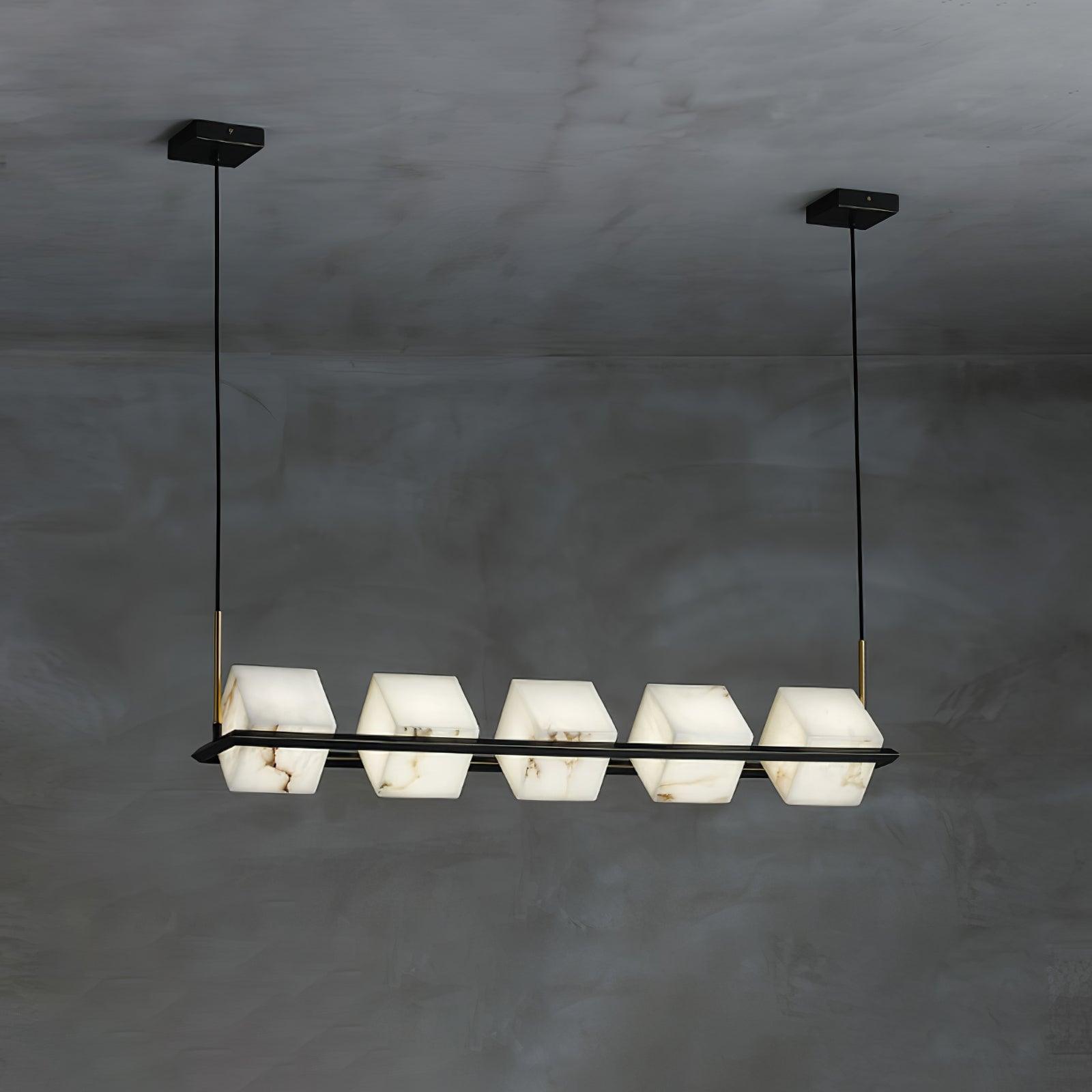 Modern Alabaster Square Box Chandelier - Elegant Ceiling Light Fixture for Dining Room, Living Room & Bedroom Lighting