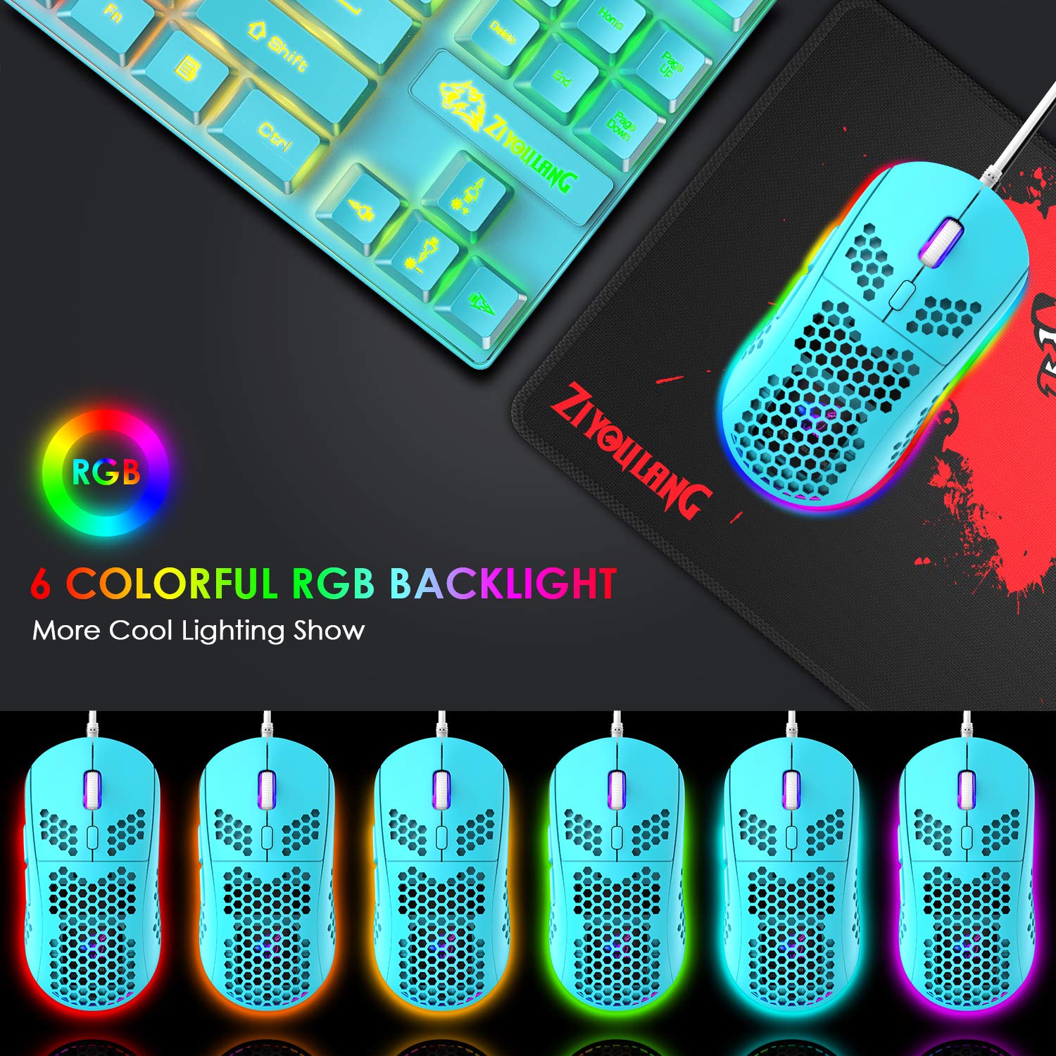 RGB Backlit Gaming Keyboard and Mouse Combo - 88-Key USB Mechanical Keyboard & Programmable 6400 DPI Lightweight Gaming Mouse for PC, PS4, PS5, Laptop, Mac (Blue) - Perfect for Esports, Streaming & Late-Night Gaming Sessions