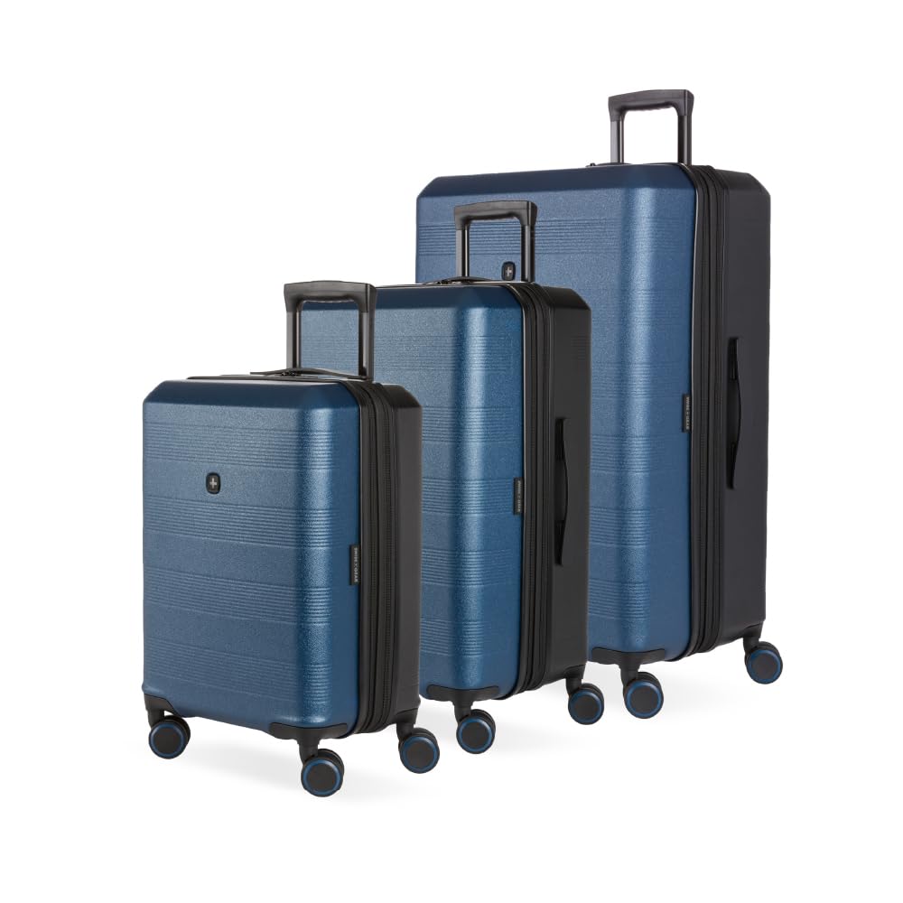 SwissGear Duet Hardside Expandable Luggage Set with 360° Spinner Wheels, 3-Piece (19/24/28 Inch) - Navy/Black - Lightweight Durable Suitcase for Travel, Business Trips & Vacations