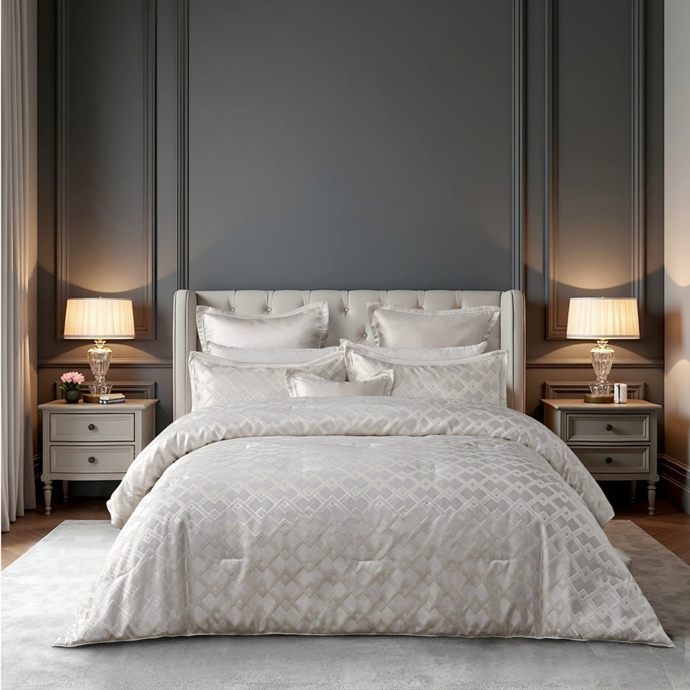 Firenze Pearl White 6-Piece Comforter Set - Queen & King Size Bedding for Luxurious Hotel-Style Bedroom Decor
