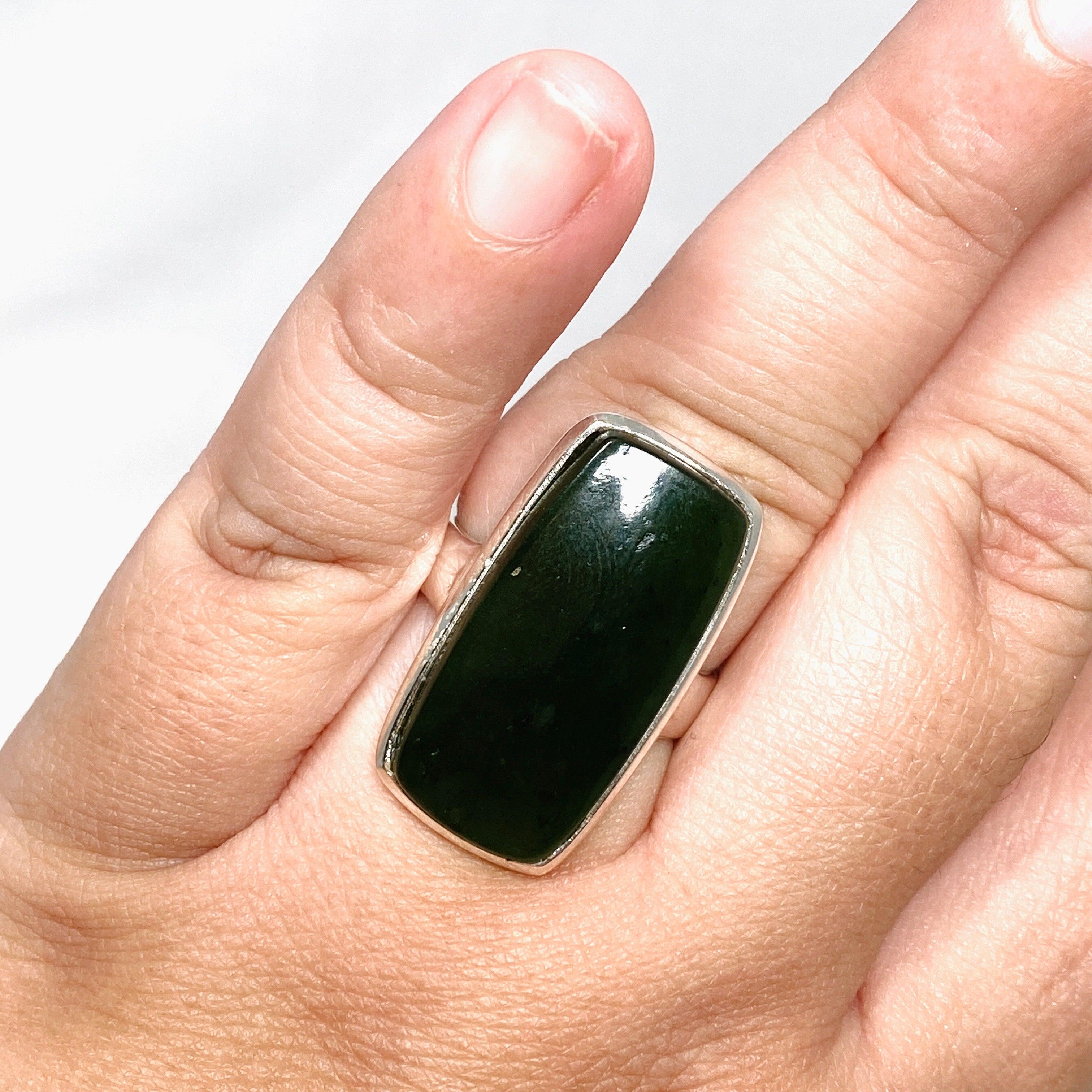 Siberian Jade Nephrite Rectangular Ring - Size 11, Handcrafted Green Gemstone Jewelry for Men & Women | Perfect for Weddings, Gifts & Spiritual Healing