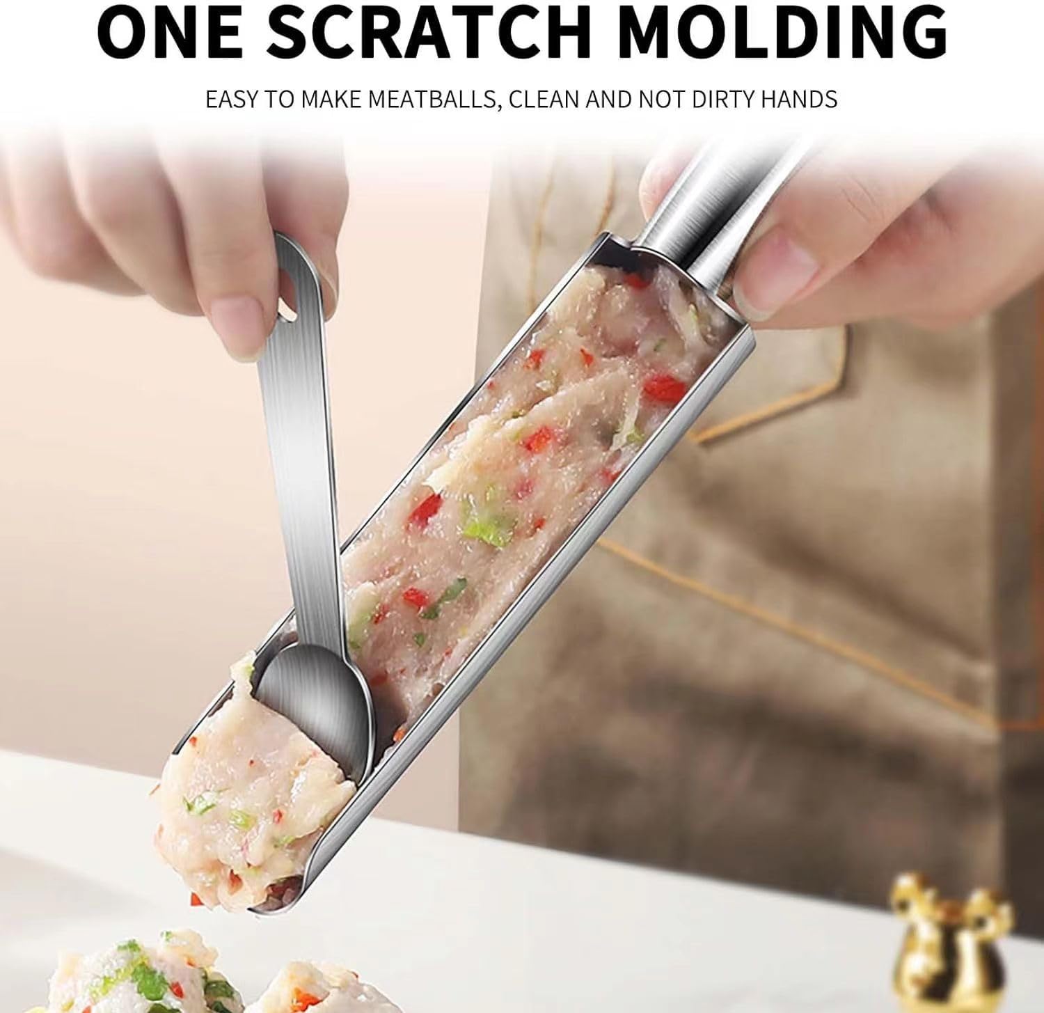 2024 New Stainless Steel Meatball Scoop Maker - Triple Meatball Mold for Cookie Dough & Meatballs | Portable Kitchen Tool for Baking, Cooking, Meal Prep & Party Food Making (Single Tube, Silver)