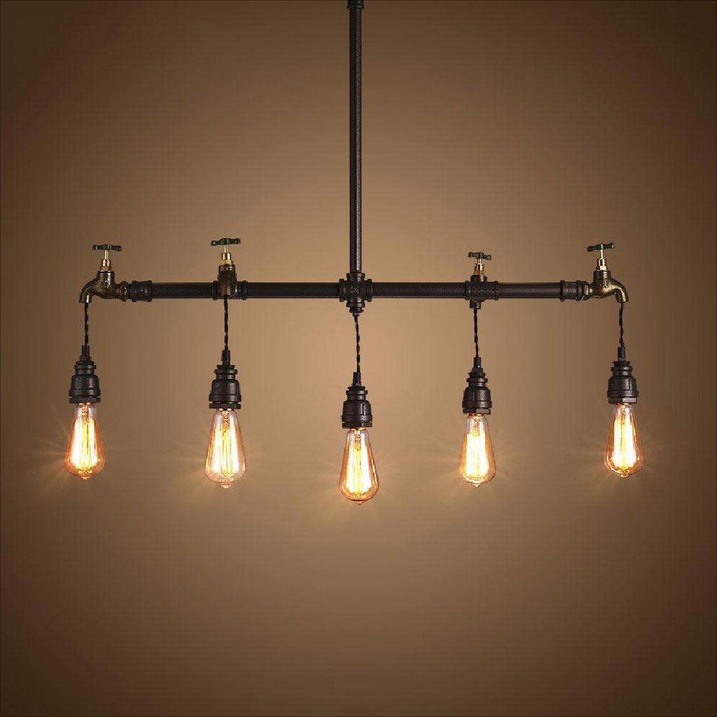 Vintage Industrial 5-Lights Pendant Chandelier - Adjustable E27 Ceiling Lamp for Dining Room, Bar, Loft & Restaurant - Steampunk Water Pipe Design - Indoor Lighting Fixture for Home, Cafe and Commercial Spaces