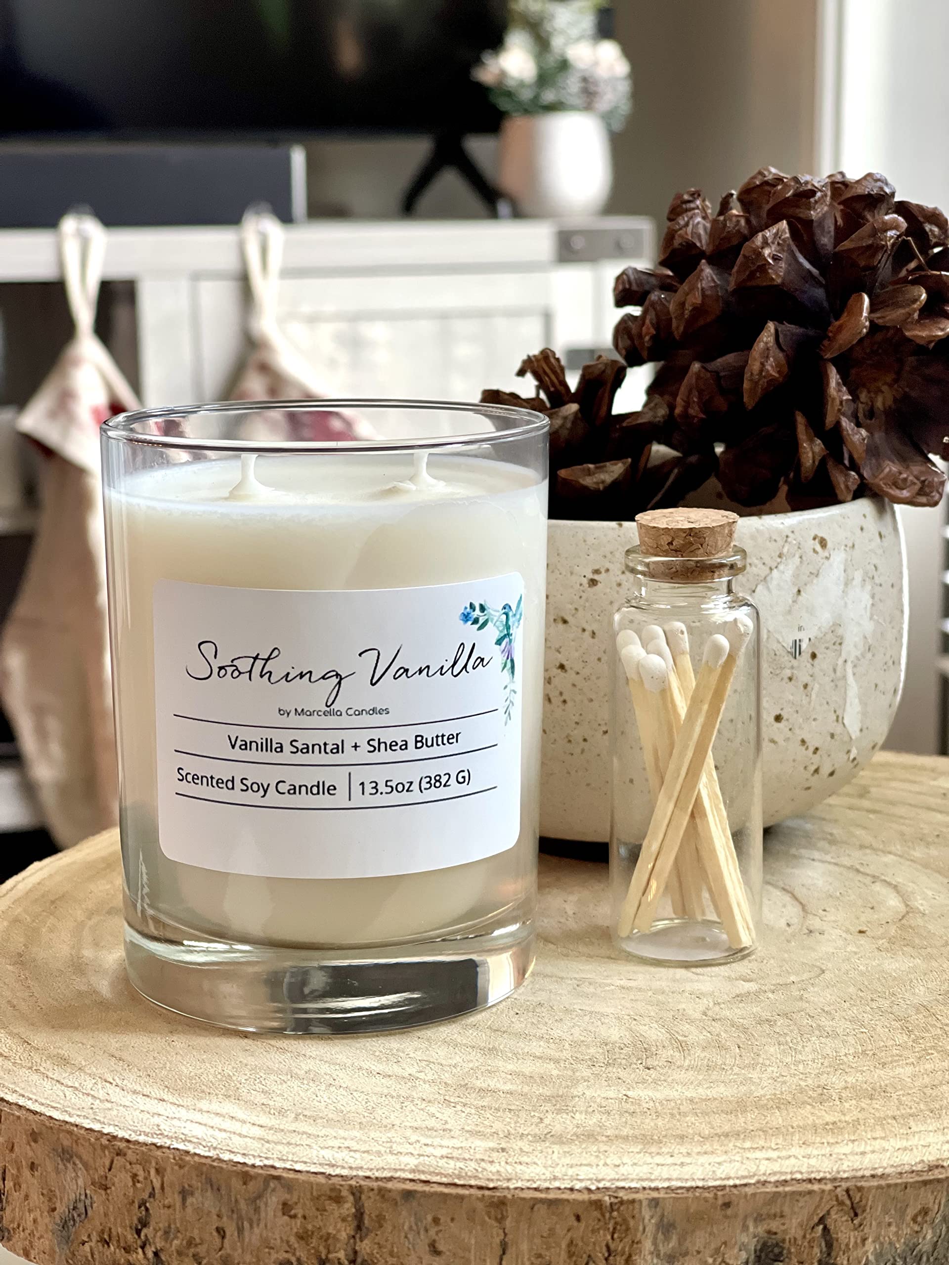 Vanilla & Shea Butter Scented Soy Candle - 13.5oz Two Wick Handmade Candle, 100% Natural Soy Wax, Long Lasting Aromatherapy for Home, Relaxation & Romantic Ambiance