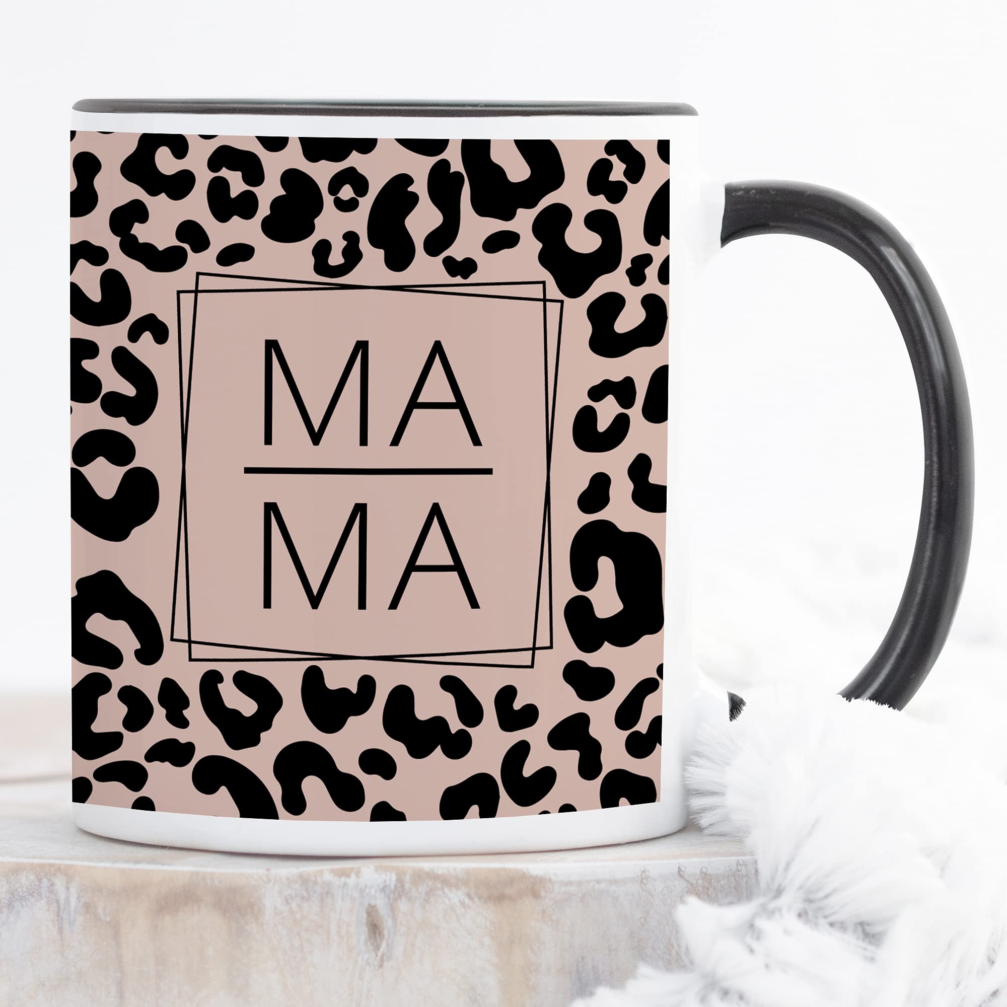 YouNique Designs 11oz Mom Coffee Mug - Best Mom Ever Gift from Daughter & Son, Leopard Print Ceramic Cup with Black Handle - Perfect for Mother's Day, Birthday, or Everyday Use