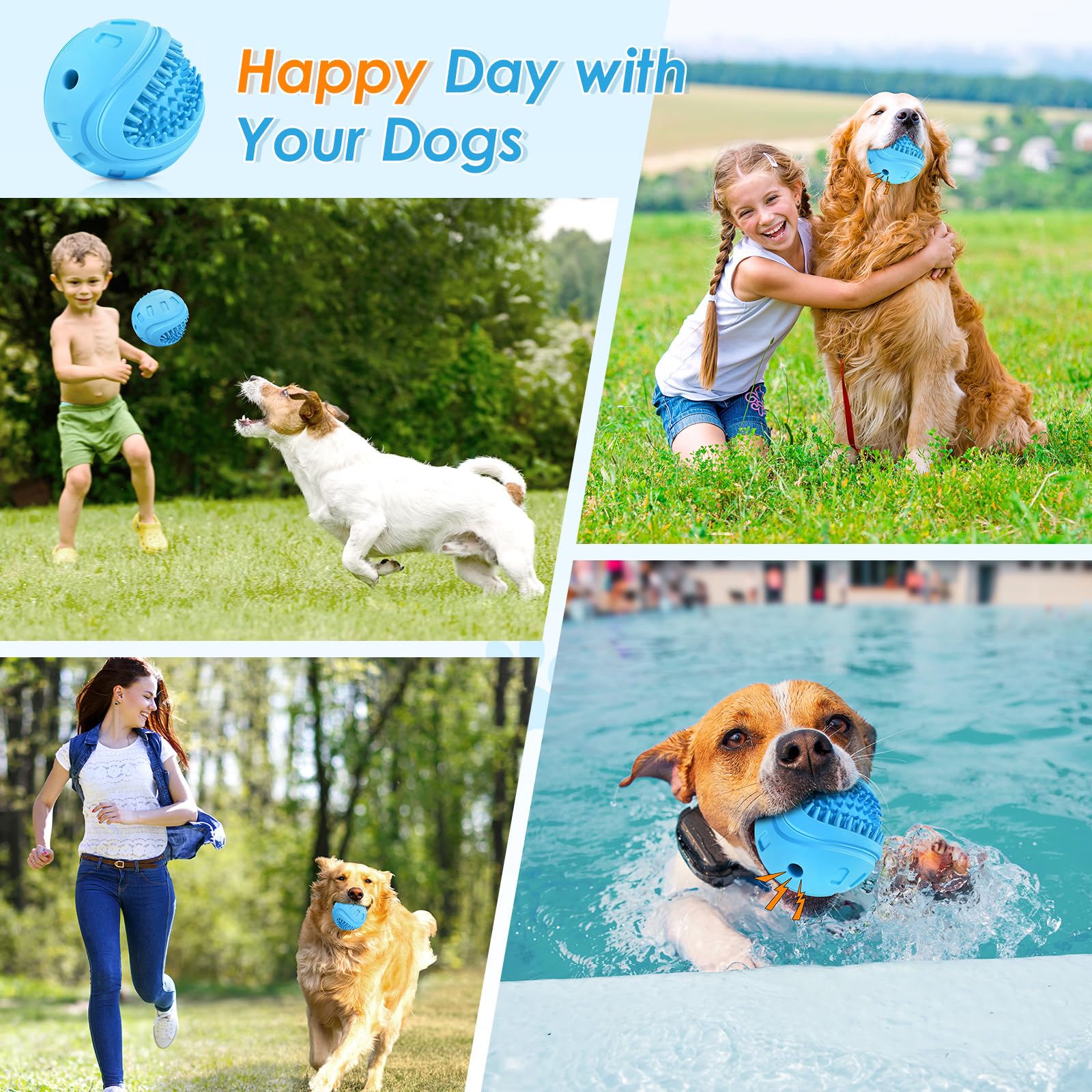 Indestructible Squeaky Dog Toys for Aggressive Chewers - Tough Chew-Proof Balls for Large & Medium Breed Dogs - Interactive Outdoor Pet Play & Training Gifts for Fetch, Exercise & Bonding