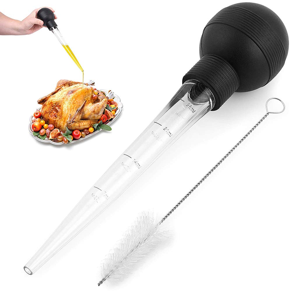 Turkey Baster Syringe with Cleaning Brush - Large Cooking Oil Dropper for Turkey, Chicken, Beef, Pork - Perfect for BBQ, Grilling & Basting Meats