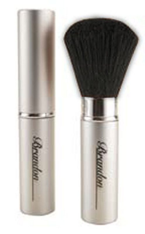 BRANDON Silver Retractable Blush Brush - Portable & Travel-Friendly Makeup Brush for On-The-Go Touch Ups | Perfect for Everyday Use, Travel & Professional Makeup Kits