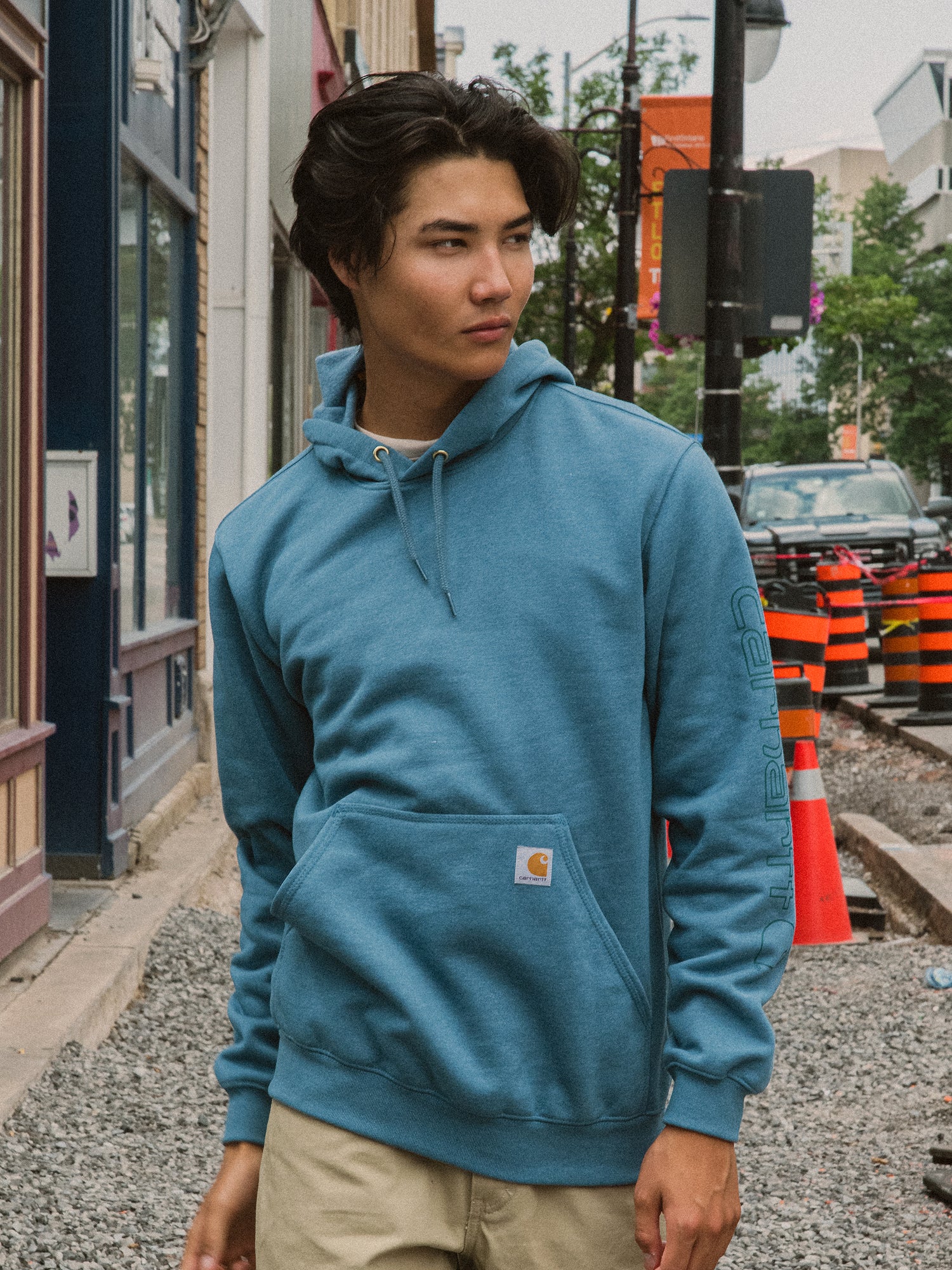 Carhartt Logo Sleeve Pullover Hoodie for Men & Women - Durable Workwear & Casual Wear for Outdoor Activities & Everyday Comfort