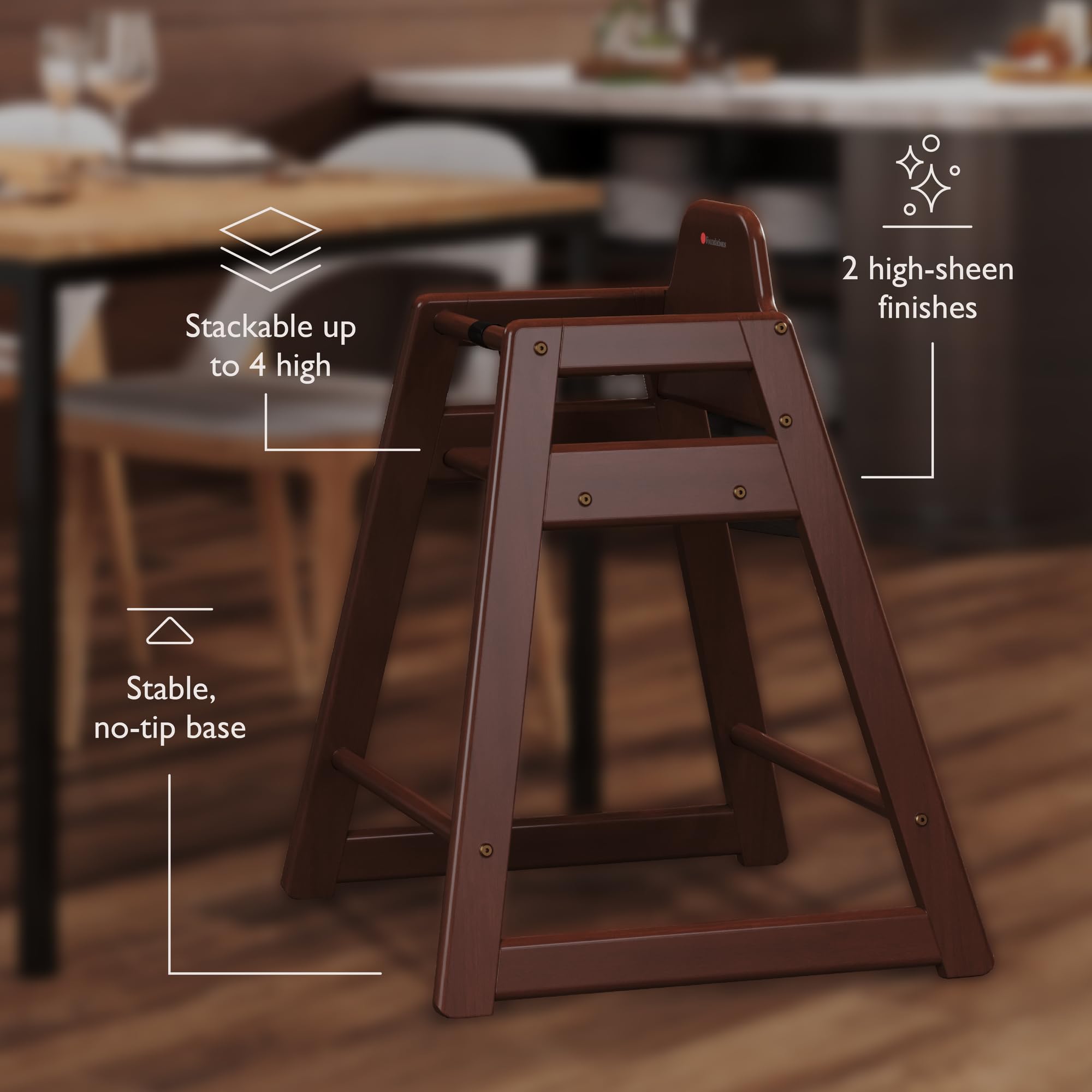 **Durable & Easy-Clean Foundations Highchair for Restaurants, Airbnbs, and Home Use – Antique Cherry Finish – Perfect for Dining, Cafes, and Family Gatherings**