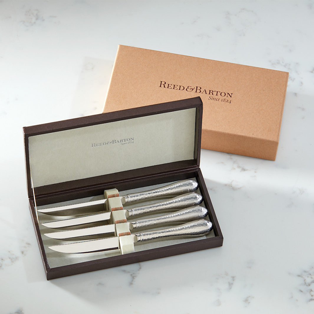 Premium Hammered 4-Piece Steak Knife Set - Razor Sharp Stainless Steel Blades with Ergonomic Handles - Perfect for Steak Dinners, BBQ Parties & Fine Dining