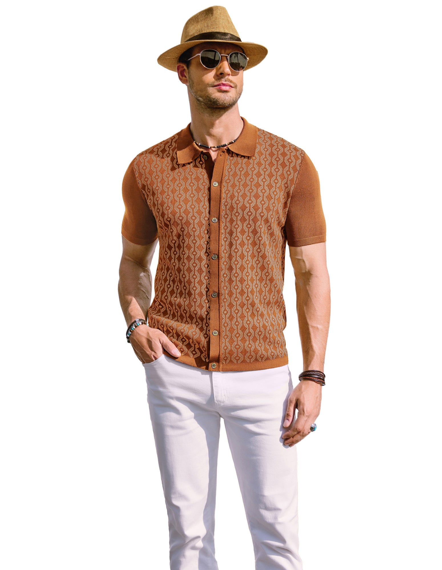 PAUL JONES Men's 70s Vintage Contrast Polo Shirt Short Sleeve Cardigan Sweater - Retro Casual Knitwear for Everyday Wear & Weekend Outings